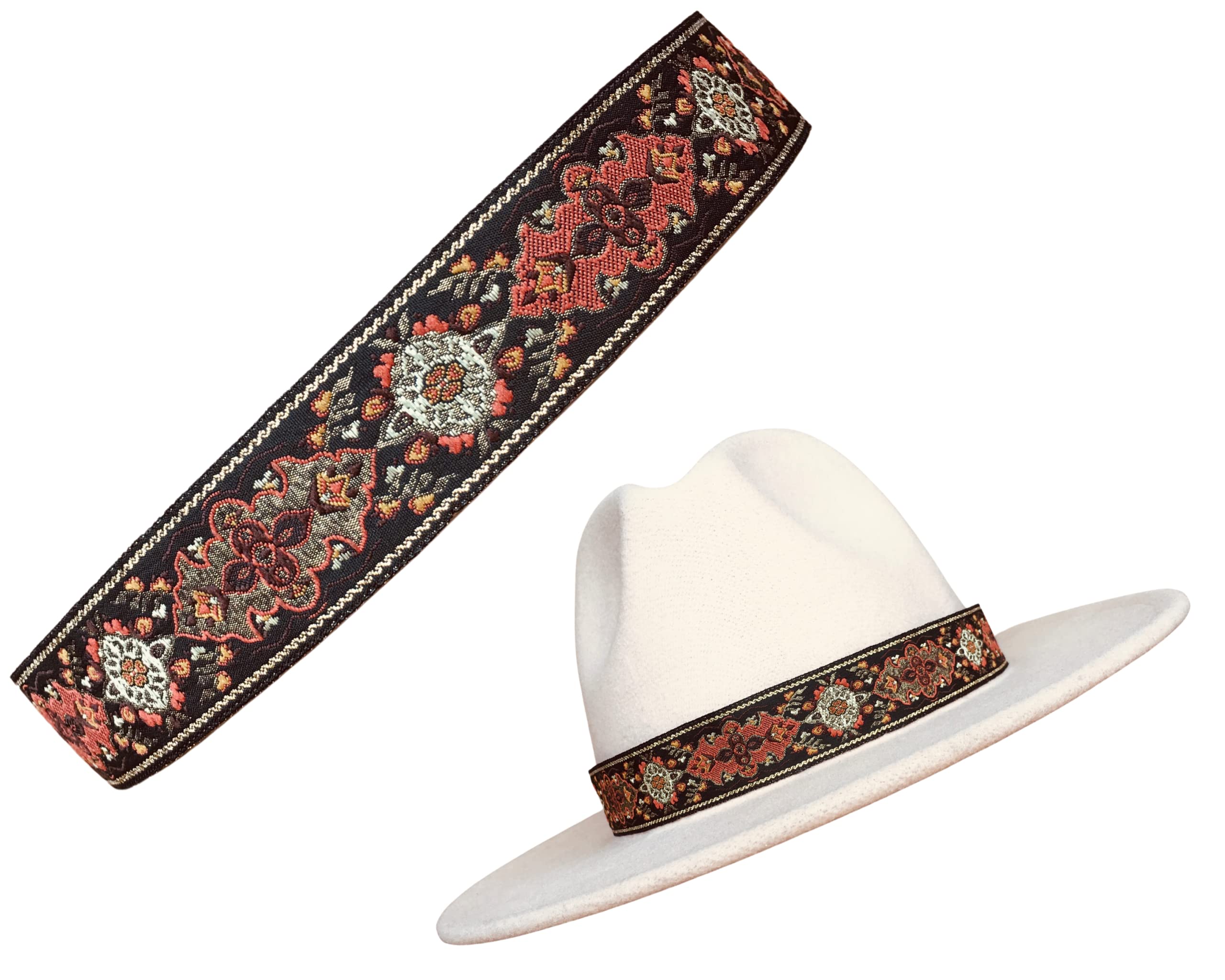 HandmadeHat band, Cowboy hat Accessories, Adjustable Fedora Hatband, Unisex Western Hat Jewelry, Cowgirl Hat band, Hatband for women (Dark Orange, Black, Gold)