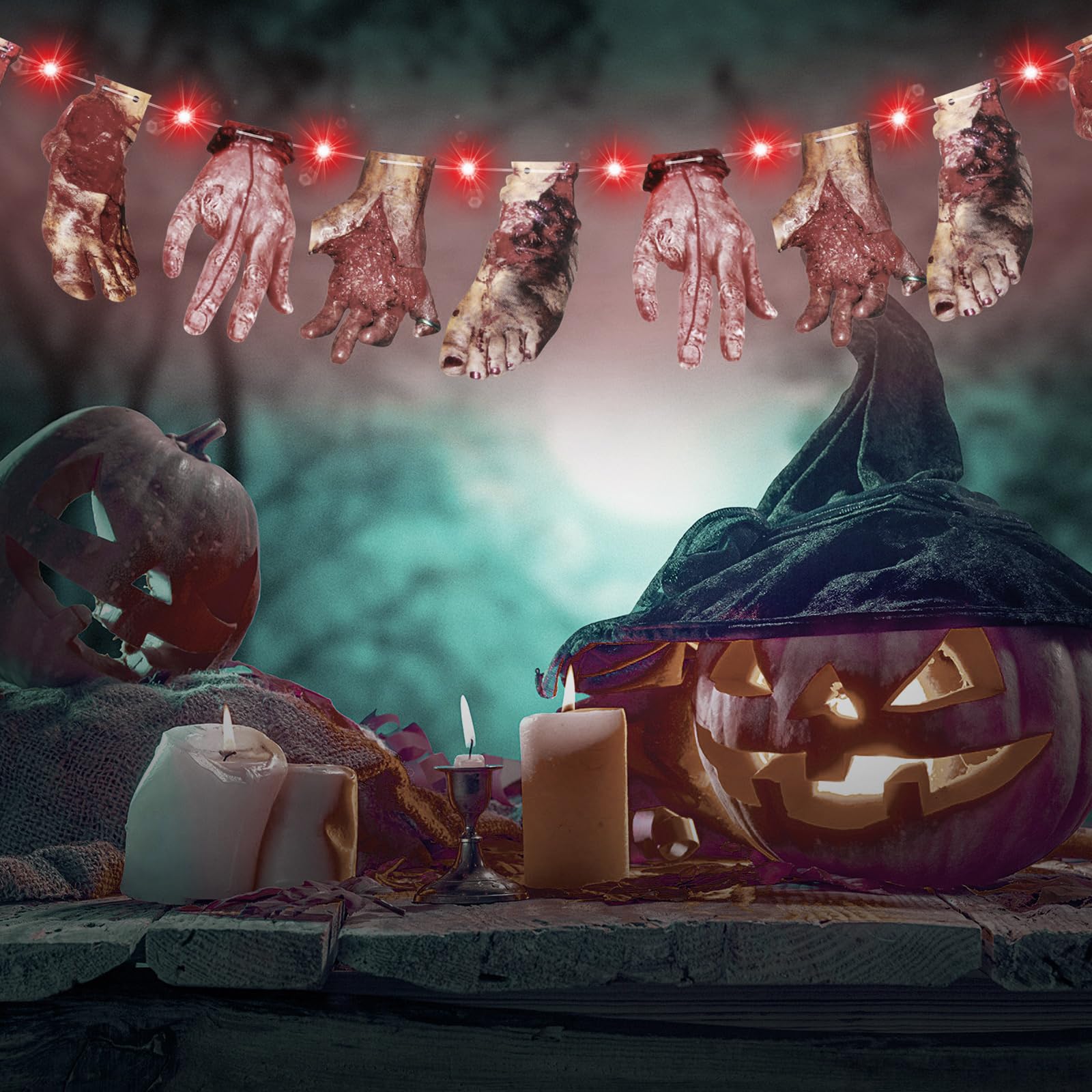 Amazon.co.jp: ハロウィンレッドLEDライト 手足吊り下げバナーカード