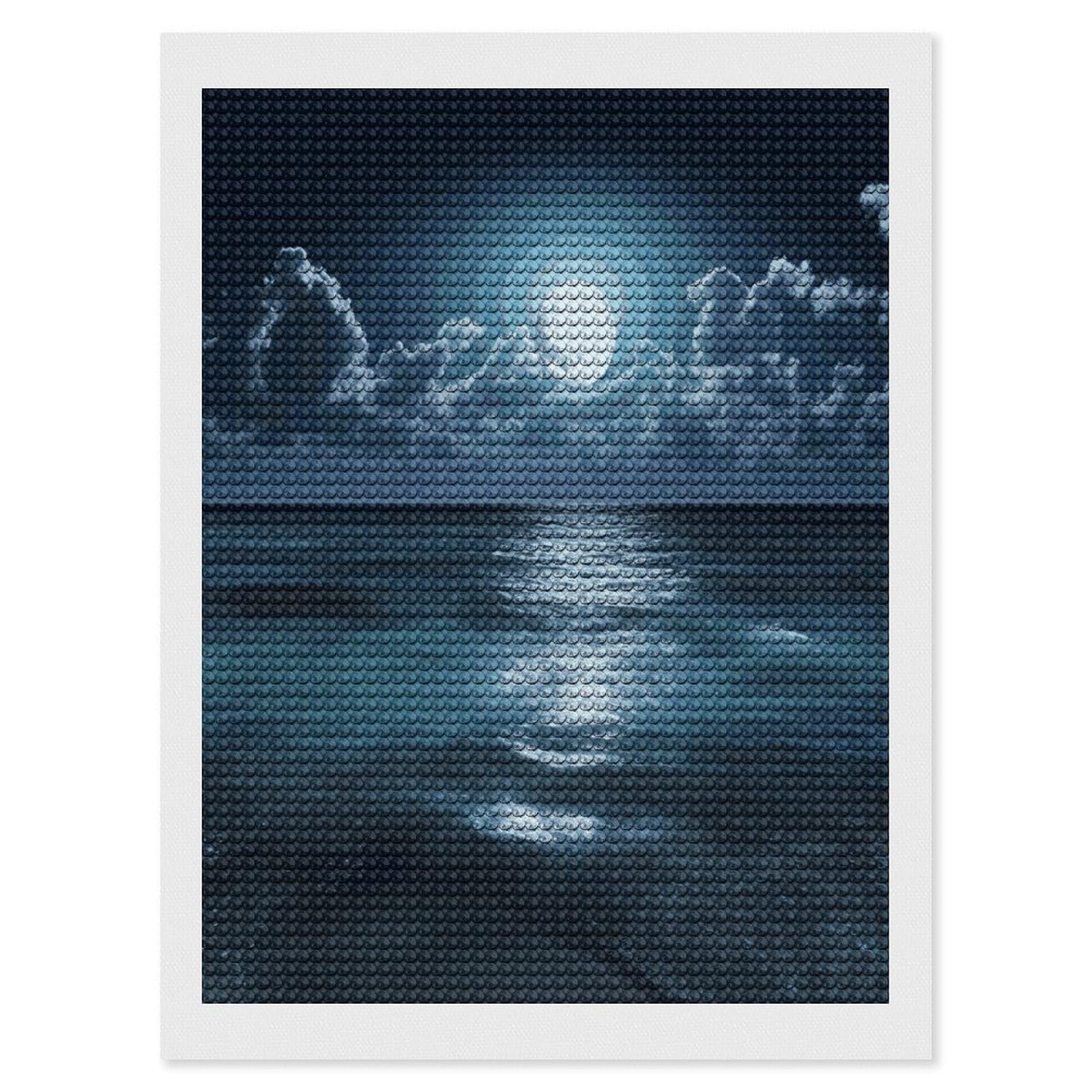 FekiLoot Sea and Moon Diamond Art Kits for Adults Diamond Painting Kits for Beginners DIY Diamond Art Kits Round Full Drill Diamond Dot Gem Painting for Home Wall Decor Gift 12"x16"