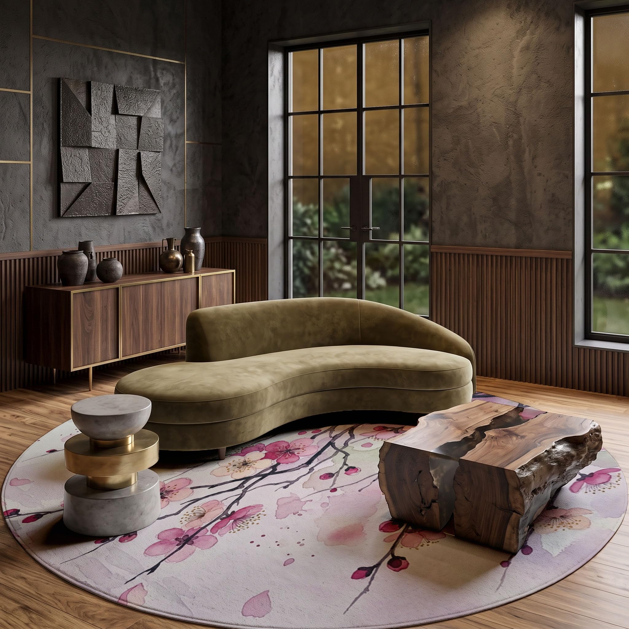 Tapis Nouvelles Fleurs Aquarelles De Style Chinois Rond 100cm