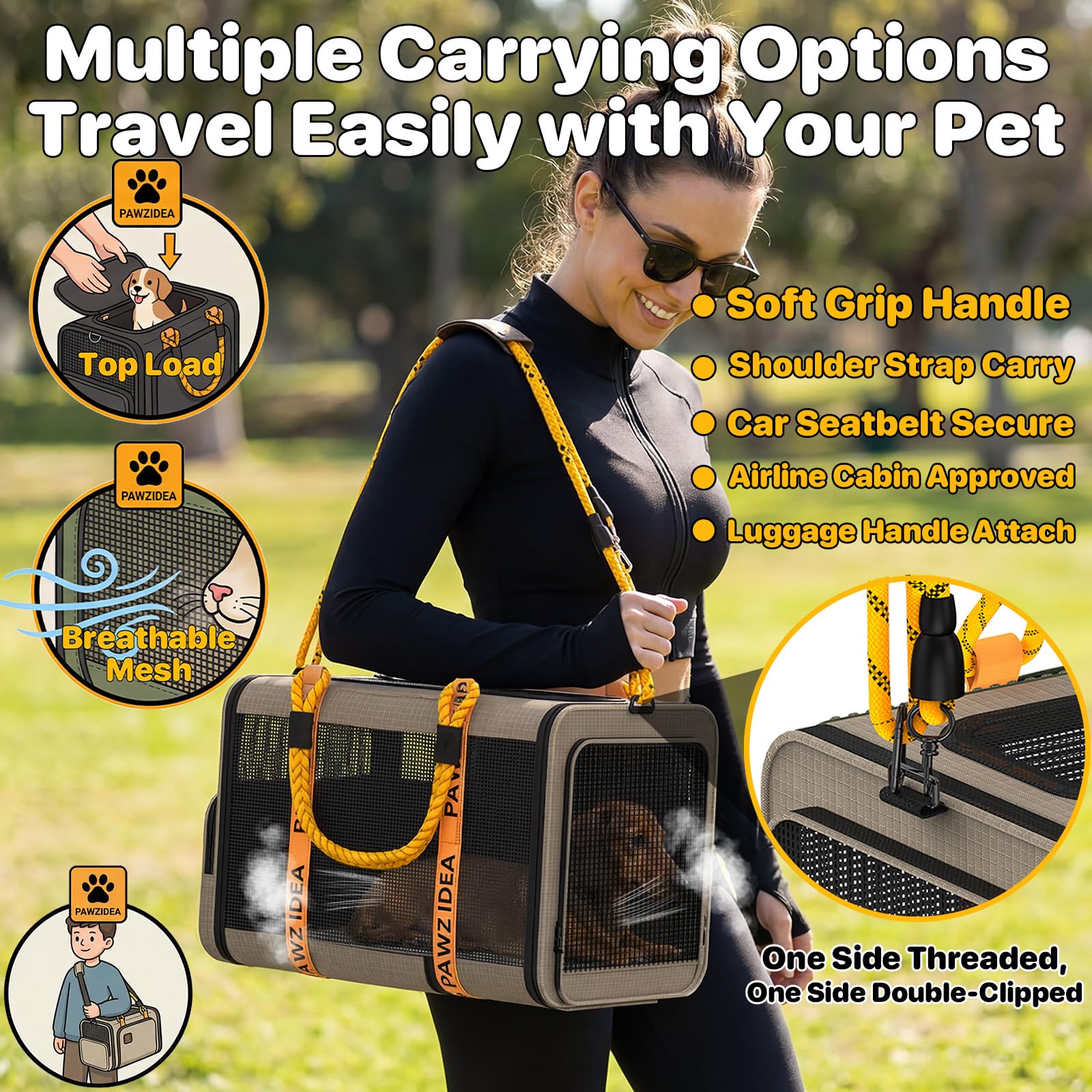 PAWZIDEA Expandable Pet Carrier, 18×11×11 TSA Airline Approved Small Dog Carrier up 18 lbs, Top-Load Cat Carrier for 2 Cats Under Seat, Collapsible Soft-Sided Puppy Travel Bag, Seatbelt Loops, ID Card - image 5
