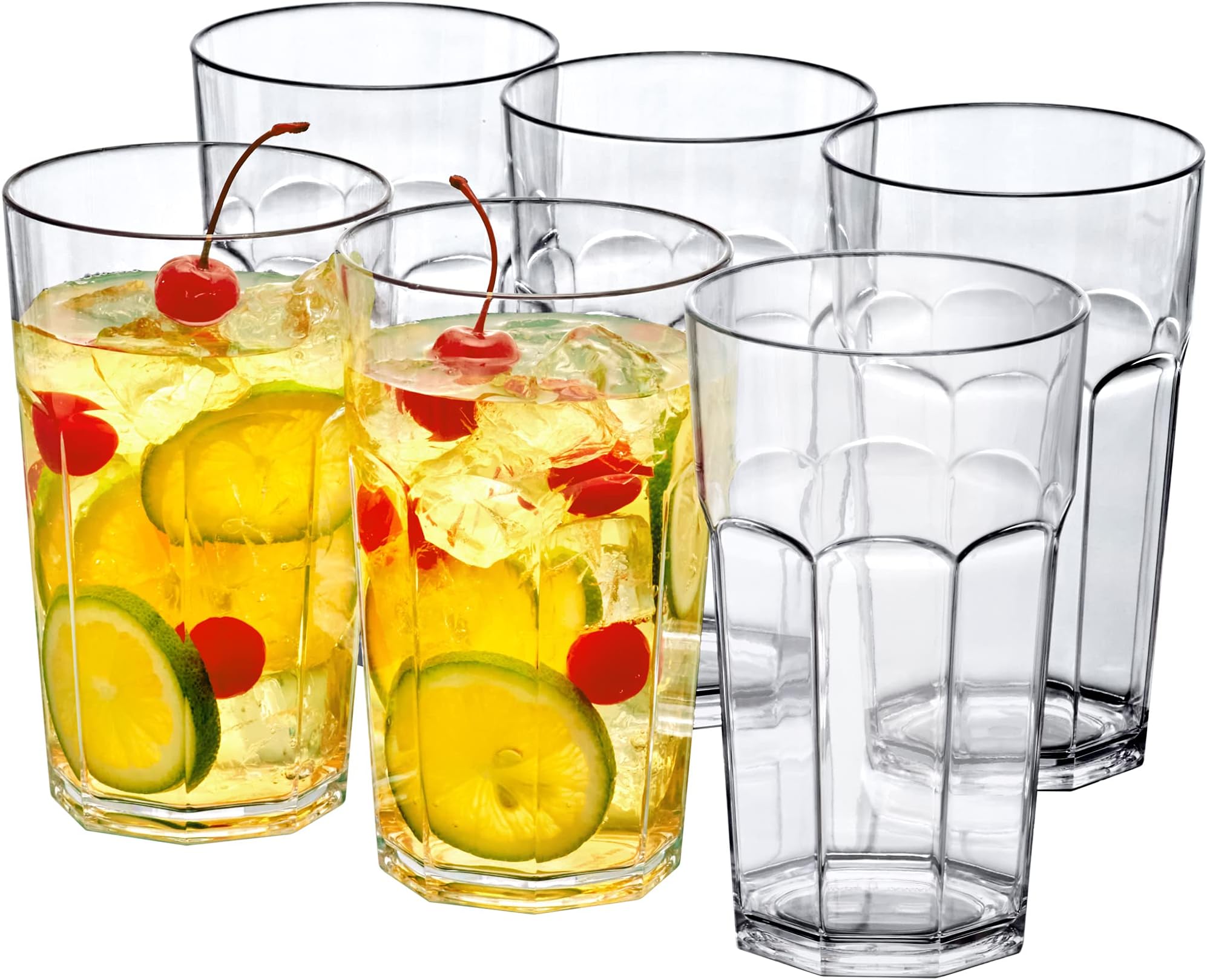 Amazing AbbyAffinity - 20-Ounce Plastic Tumblers (Set of 6), Plastic Drinking Glasses, All-Clear Reusable Plastic Cups, Stackable, BPA-Free, Shatter-Proof, Dishwasher-Safe