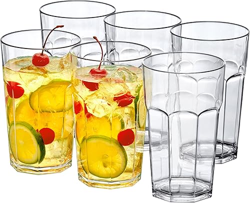 Miniatura 6 de Amazing Abby - Affinity - Vasos de plástico de 14 onzas (juego de 6), vasos de plástico reutilizables totalmente transparentes, apilables, sin BPA,