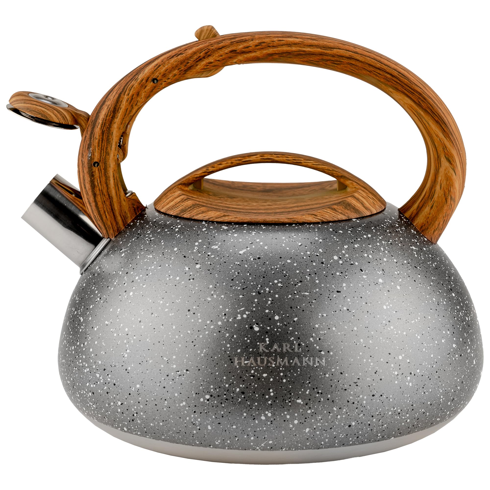 KARL HAUSMANN Wasserkessel Induktion - 3L - Grau Marmor Teekessel mit Automatischer Pfiff - Edelstahl Wasserkocher für Induktionsherd, Gasherd und Elektroherd - Pfeifkessel - Teekanne