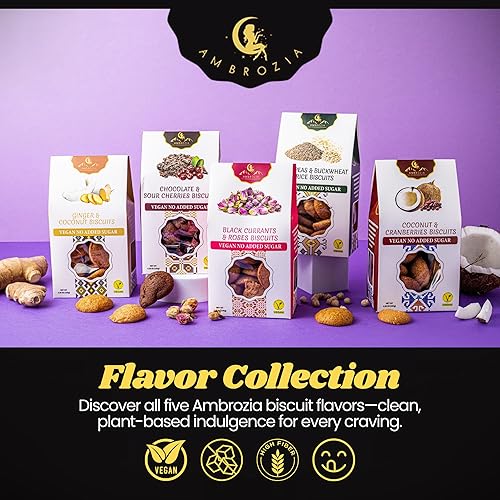 Miniatura 4 de Ambrozia Galletas veganas  Grosella negra y rosa  Snack natural saludable para niños y adultos  4 x 4.58 onzas  Etiqueta limpia, sin azúcar añadida,