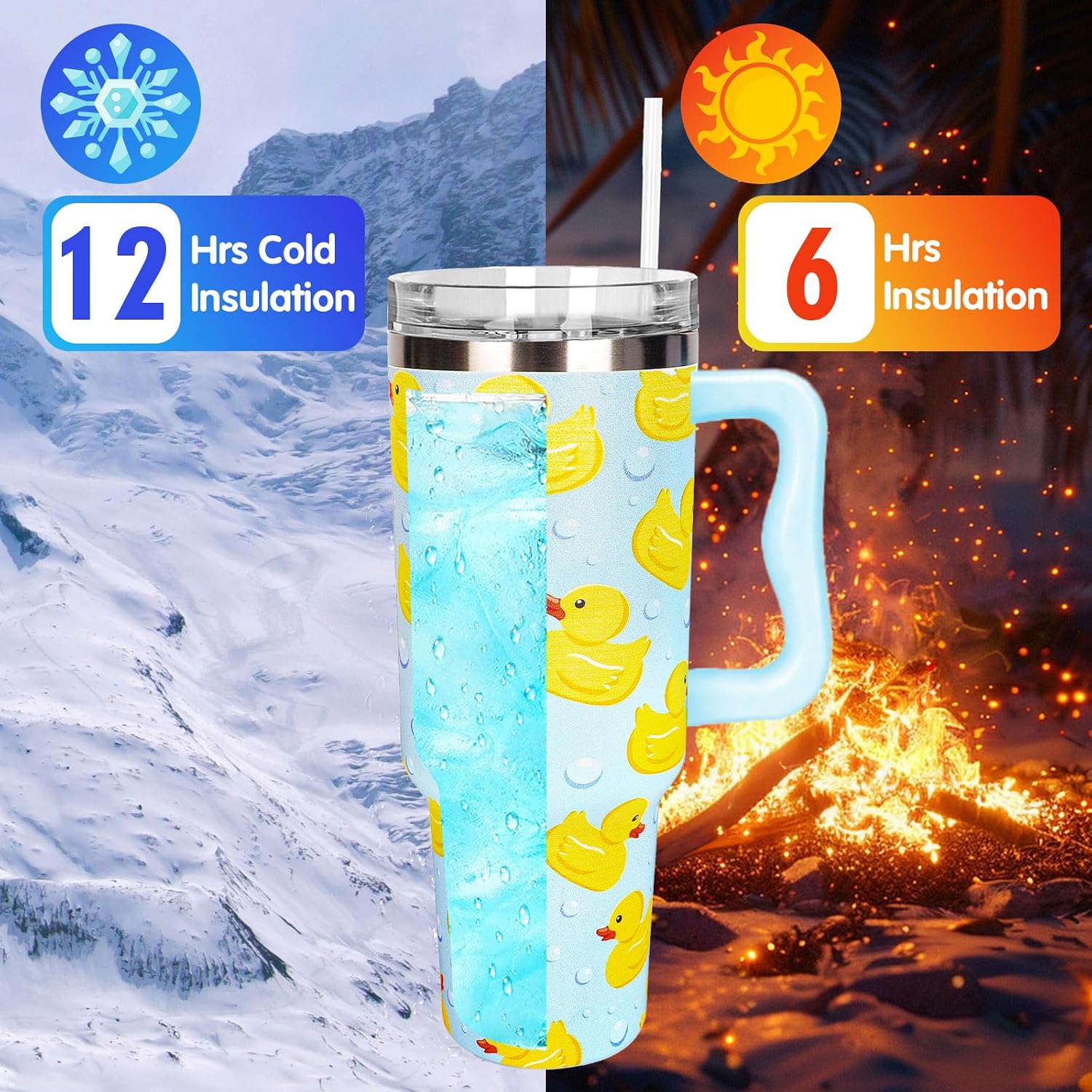 Whaline 40 oz Yellow Duck Tumbler with Handle Straw and Lid Cute Animal Travel Tumbler Coffee Cup for Friend Holiday Birthday Party Favors image 4