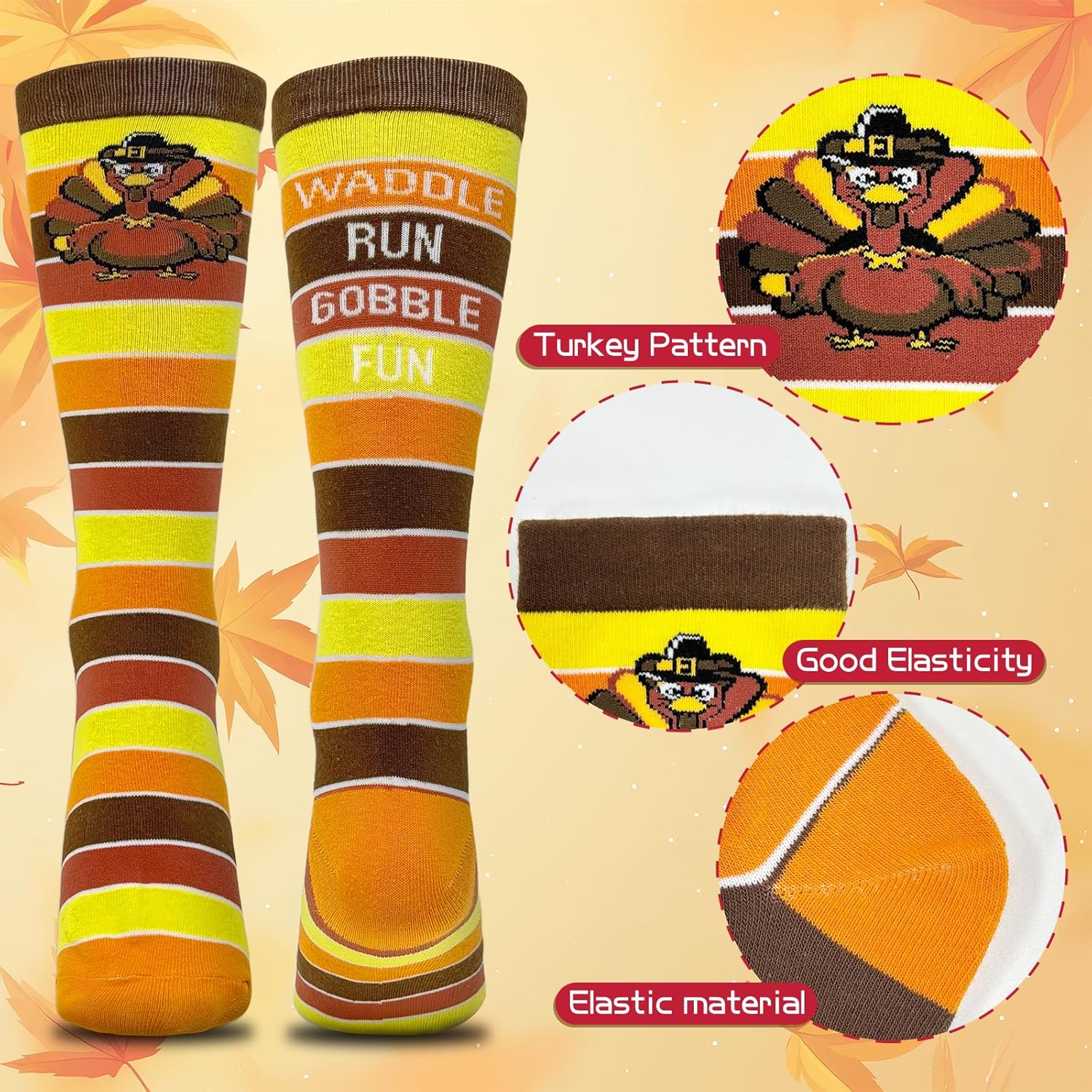 Thanksgiving Turkey Socks Fun Turkey Trot Running Socks for Women & Men Thanksgiving Gifts Parade Costume Suplies - Image 5