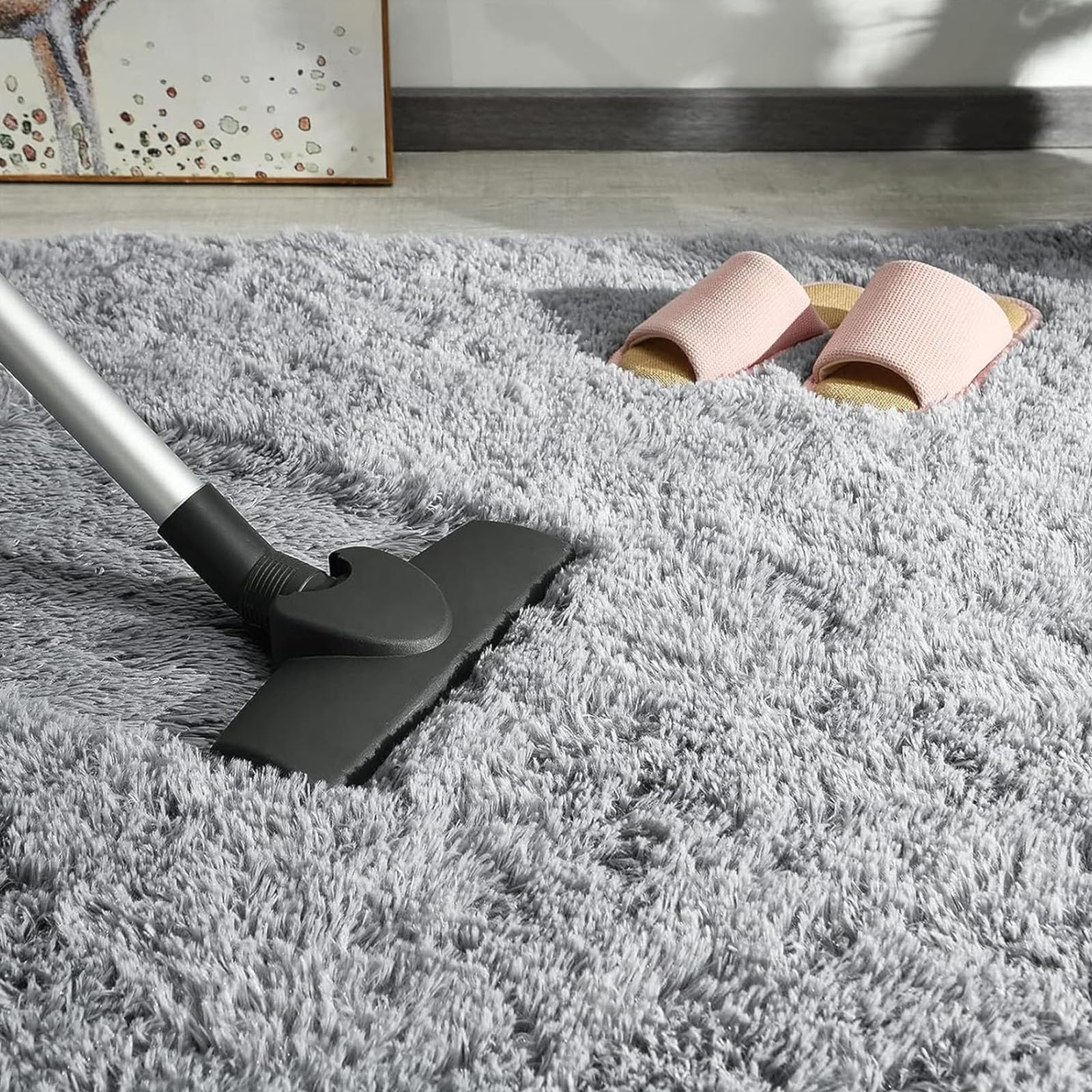Hochflor Flauschig Teppich 80 x 190 cm Langflor Weich Soft Modernes Einfarbiges Design Lange Plüsch Weicher Teppiche für Schlafzimmer Küche Geeignet, Grau