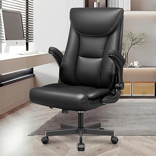 Miniatura 7 de Silla de oficina ejecutiva, silla de oficina ergonómica de cuero, sillas de escritorio de oficina en casa grandes y altas con brazos abatibles