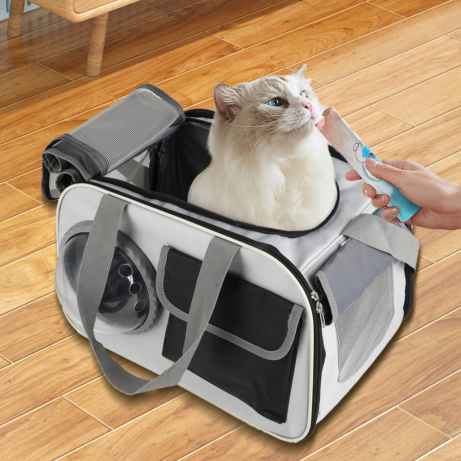 Borsa Trasportino per Cane-Gatto 45x26x28cm - Zaino Morbido-Traspirante per Viaggio in Aereo-Auto - Trasportino Ripiegabile per Animali Domestici Piccoli