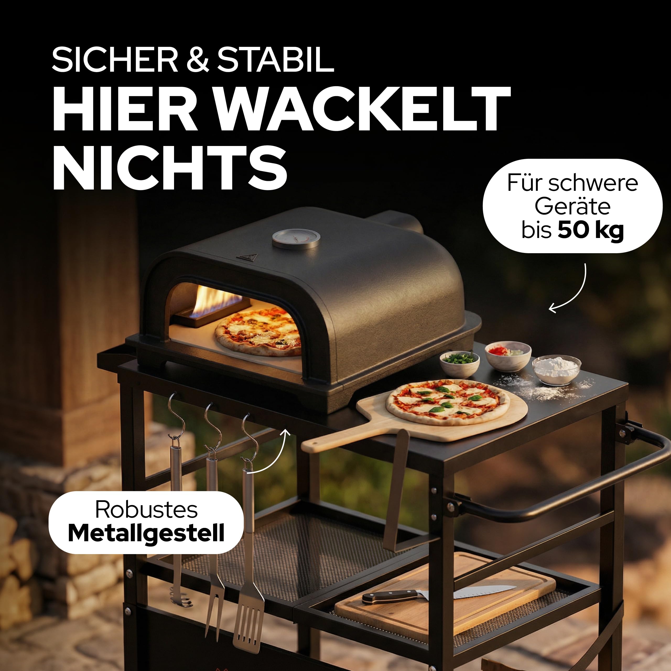 GRILLMATE Tavolo da barbecue per esterni, resistente alle intemperie, pieghevole, carrello per barbecue, barbecue a gas, forno per pizza, tavolino per balcone, resistente alla ruggine, portatile