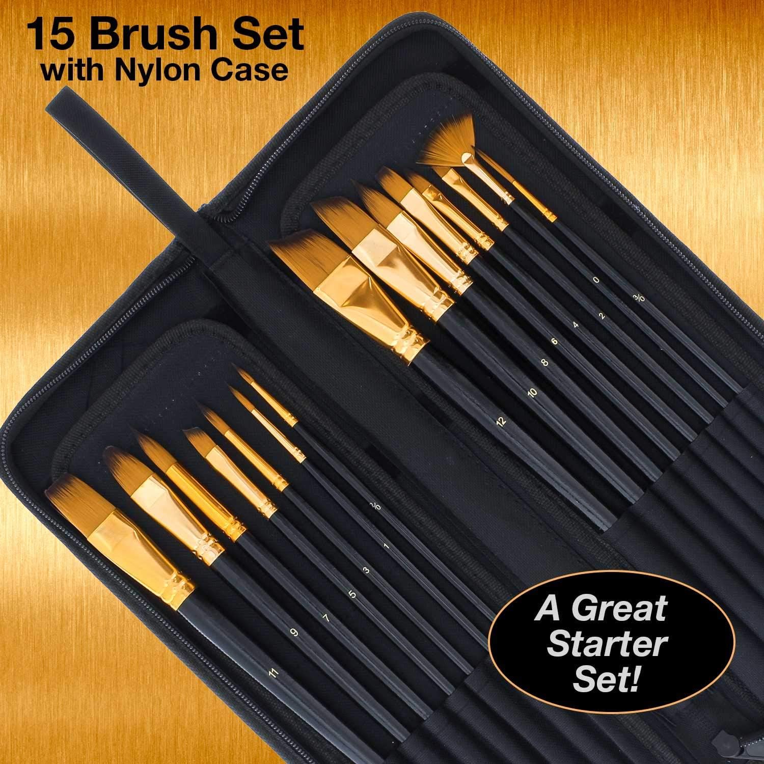 U.S. Art Supply Artist Bundle with Adjustable Wood Table Top Desk Easel, 12 Pack of 8 x 10" Canvas Panel Boards & 15 Piece Artist Long Handle Paint Brush Set with Storage Case image 5