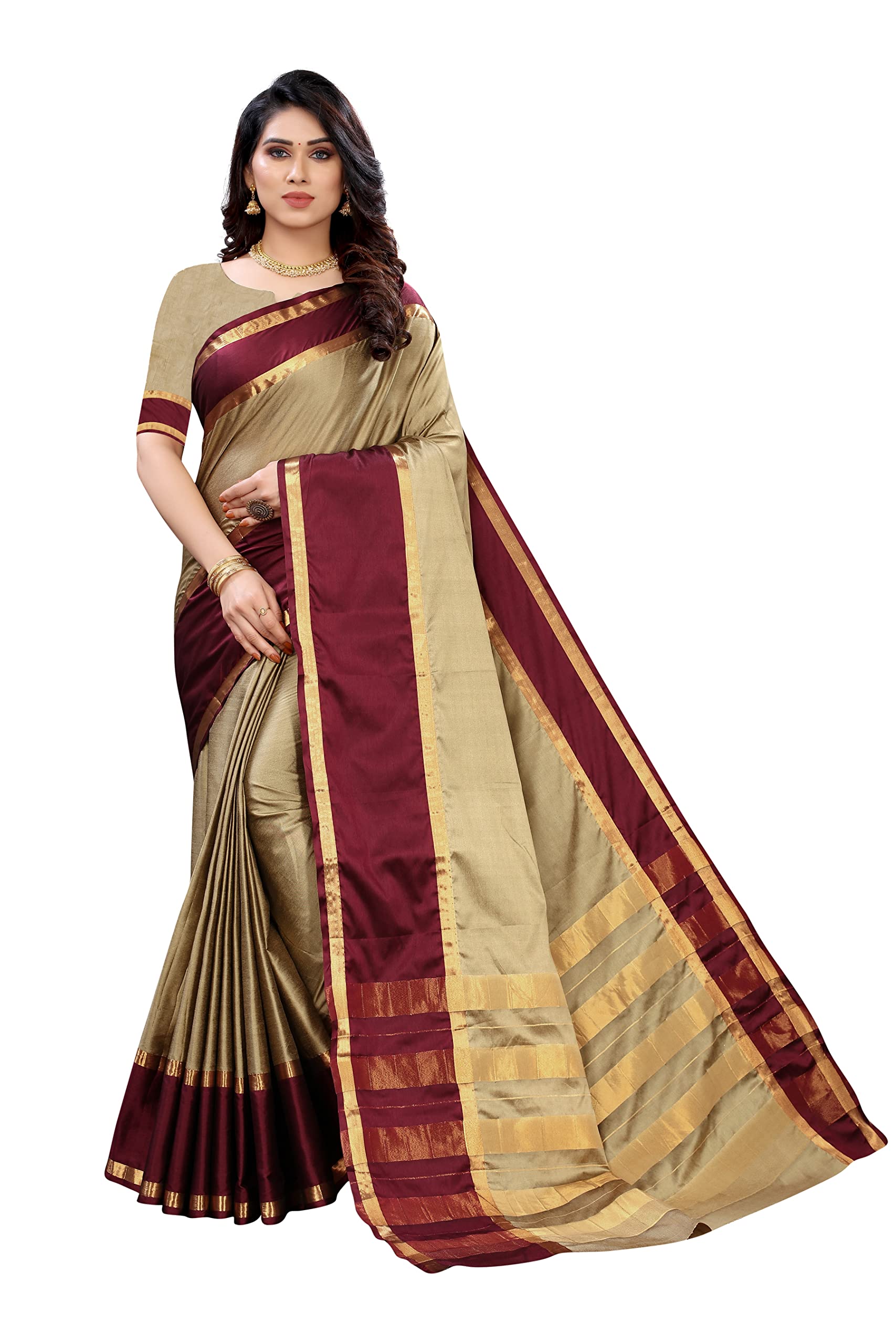 VJ FashionWomen's Woven Silk Blend Saree With Blouse Piece