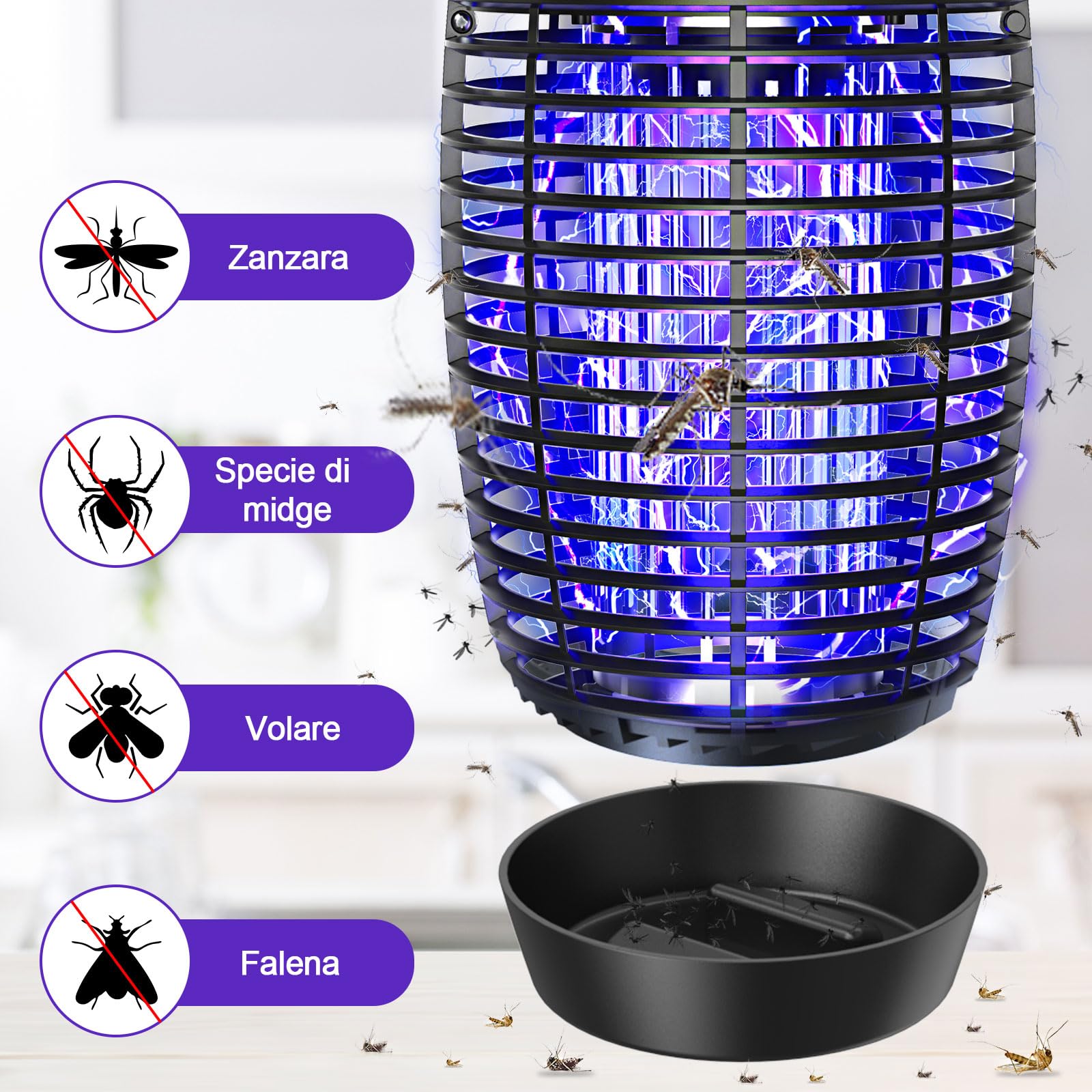 PALONE Lampada Antizanzare Elettrica, 4500V 20W UV Zanzariera Elettrica Impermeabile IPX4, per Insetticida Zanzare per Casa Giardino Interno Esterno Cucina, con 1 Spazzole Pulite