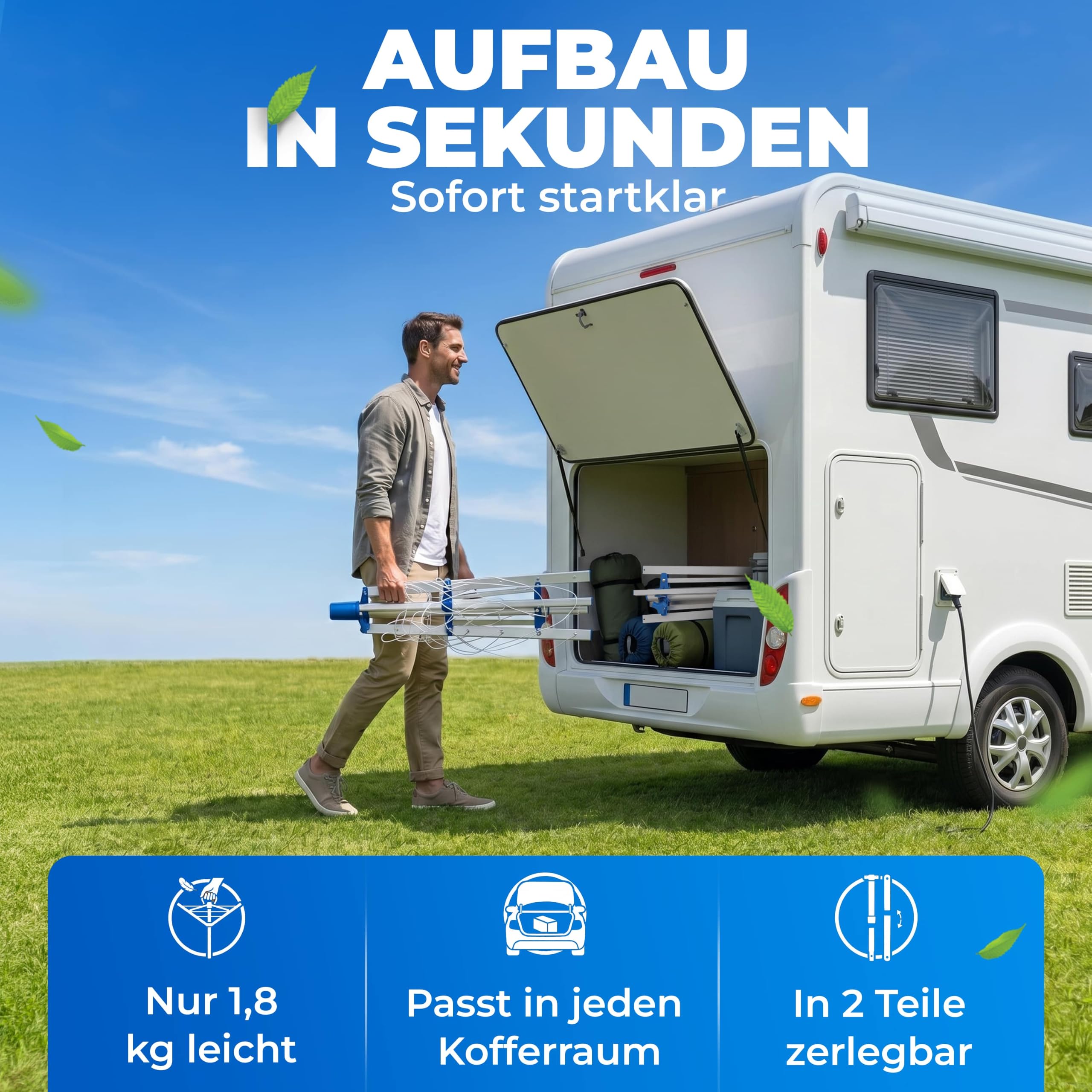 Monzana Wäschespinne Höhenverstellbar Camping Wäscheständer Wäscheleine Garten