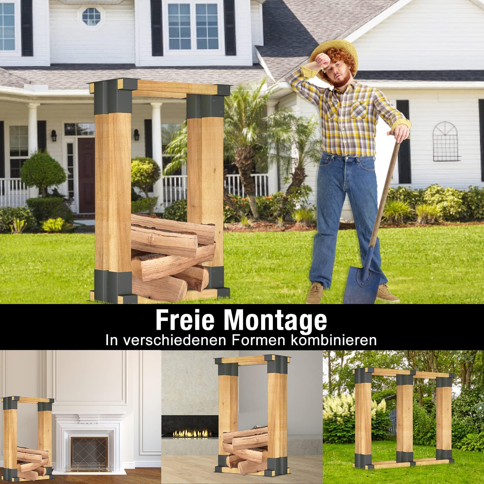 LZQ Holzstapelhilfe 8 Stück Feuerverzinkt Holz Stapelhilfe für Brennholz, Stabile Holzstapelhalter für Kaminholz Gestell Holz, für Innen- und Außenbereich