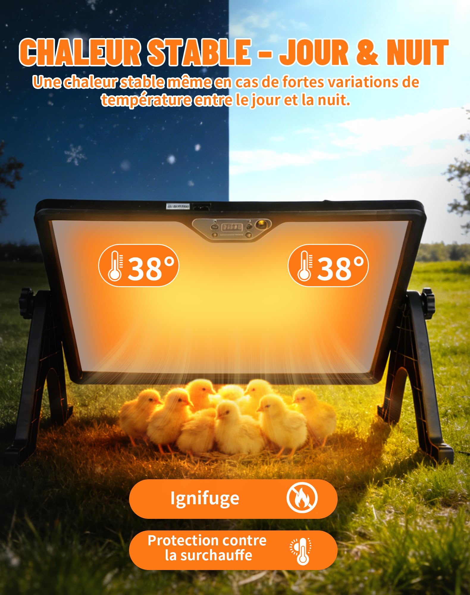 Plaque Chauffante pour Poussin 41x30cm 180W avec Thermostat et Télécommande, Chauffage Poulailler 30–75 °C, Plaque Double Face pour Poules Canards Élevage de Volaille Chauffage Poussin