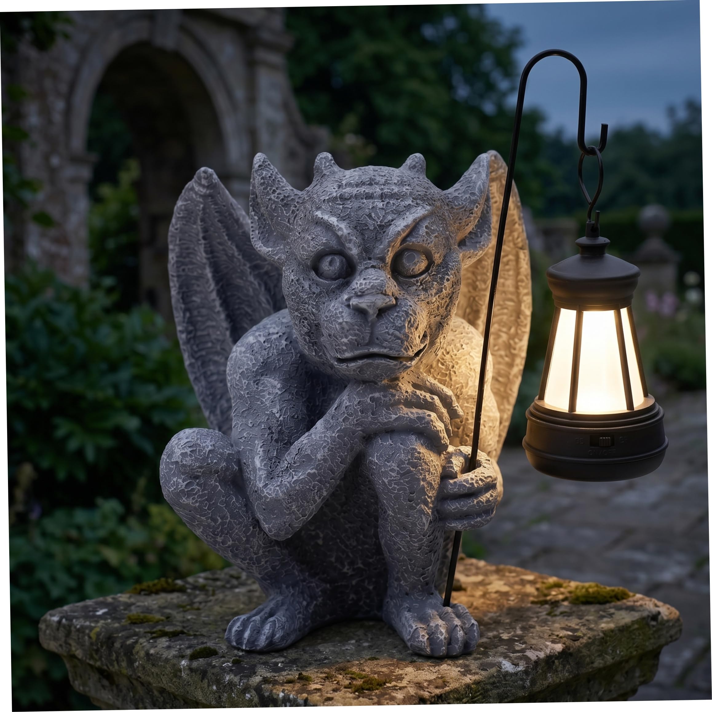 Statue da giardino solari, statue di gargoyle da esterno con LED bianco caldo, decorazioni di Halloween in resina per patio da giardino