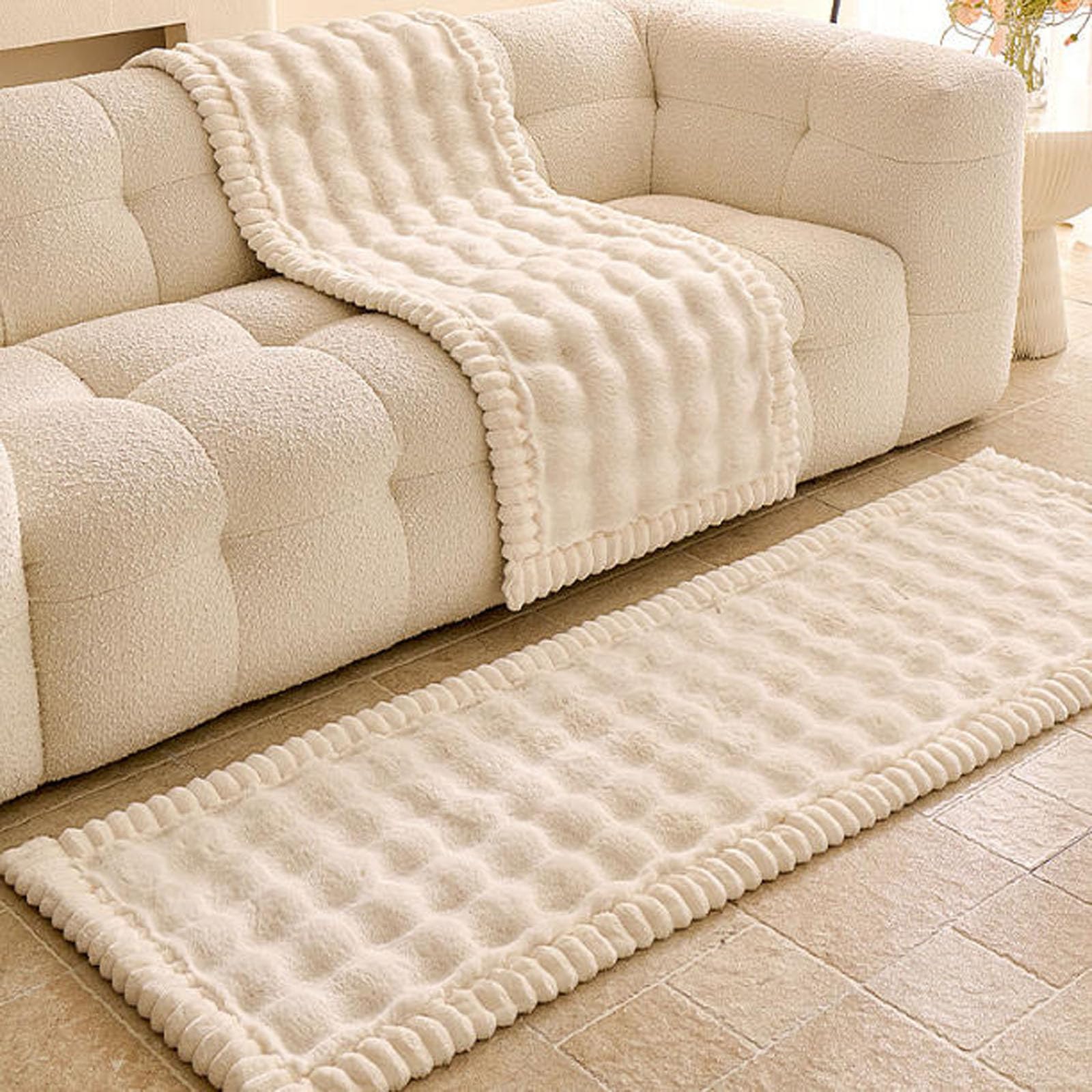Générique Housse de Canapé Épais Peluche,Protege Canape Cuir Anti-dérapant | Housse Canape D'angle Couverture pour Canapé Tapis Rebord de Fenêtre Protection pour Canapé en Cuir de Salon,White,80x180cm