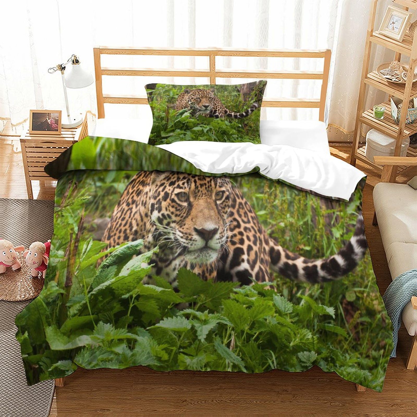 P1s9u7w5y Jaguar-7 Wild Leopard 3D Printed Duvet Cover Set 3Pcs Microfiber Jungle Bedding Set Single（135X200cm）