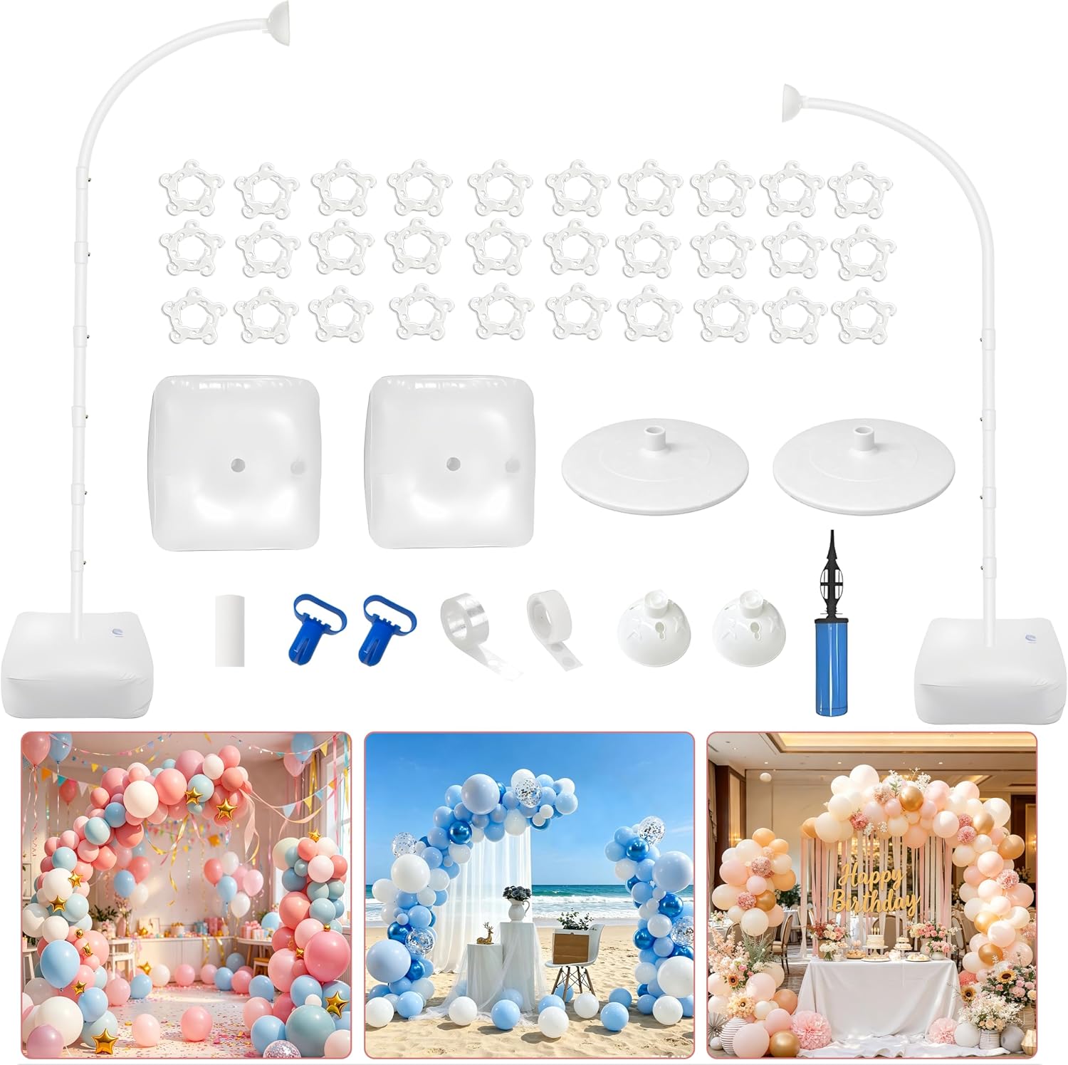 Balloon Arch Kit,Adjustable 8.2FT & 6FT Half Balloon Arch Stand | Free Bending Top,Water/Sand Bags for Stability,Gold Arch Balloon Stand with Base for Birthday,Wedding,Baby Shower,Party Decor