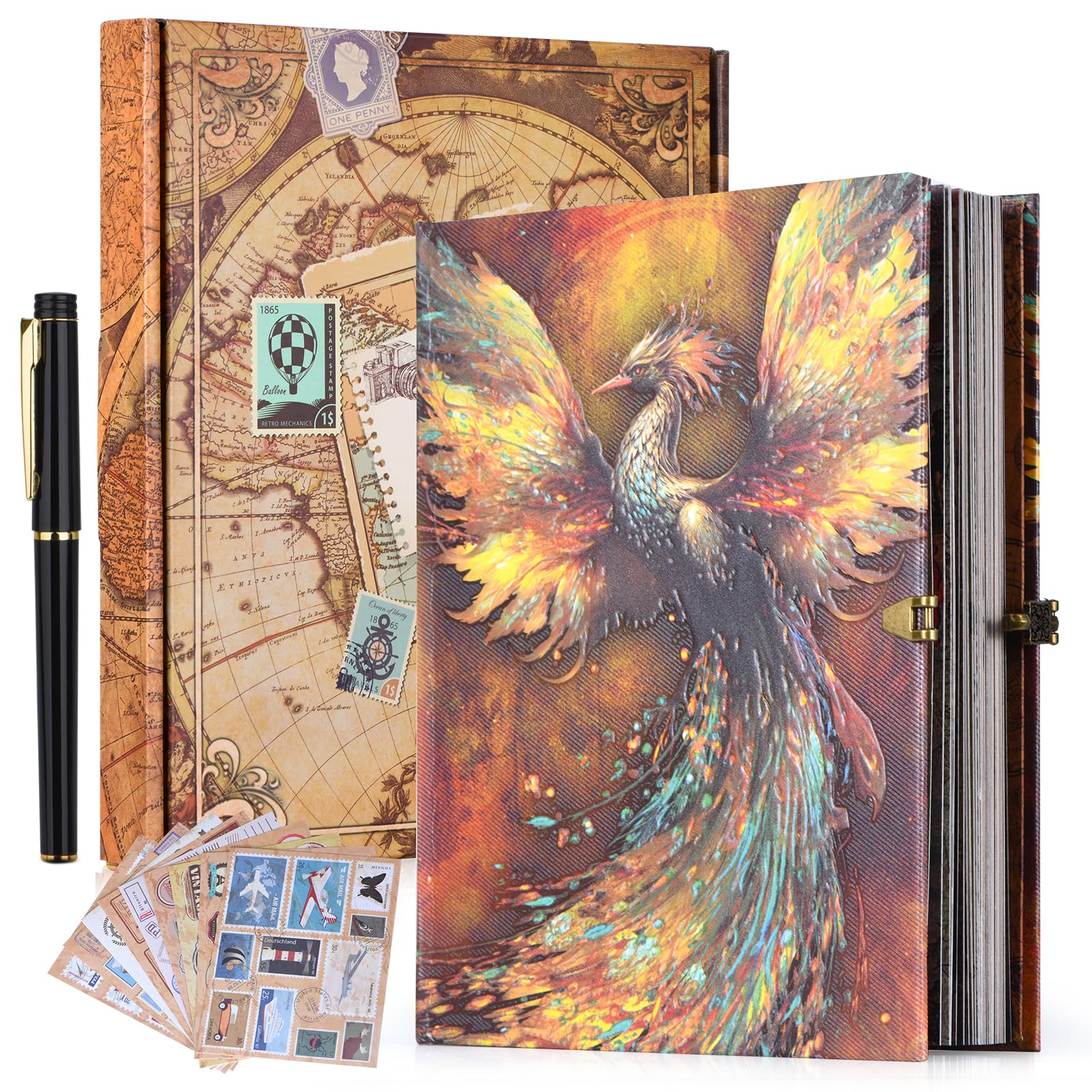 Phoenix Myth wytłaczany album do scrapbookingu, 124-stronicowy album fotograficzny w stylu retro, album pamiątkowy, książka przygodowa dla par, rocznic, ślubów i prezentów walentynkowych (Phoenix Luck