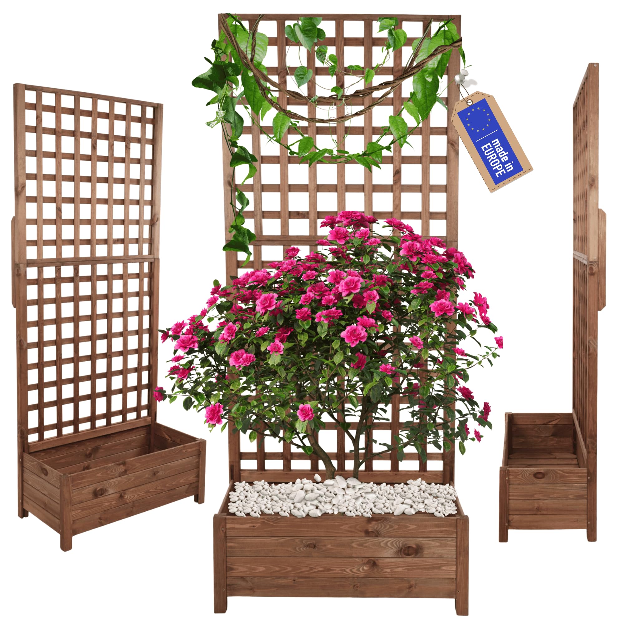 Blumenkasten aus Kiefernholz mit Rankgitter, Pflanzkübel mit Spalier Rankhilfe, Hochbeet, Blumenkübel Outdoor Holzkiste für Garten Terrasse Balkon, 190x80x40, Braun, Imprägniertes Holz