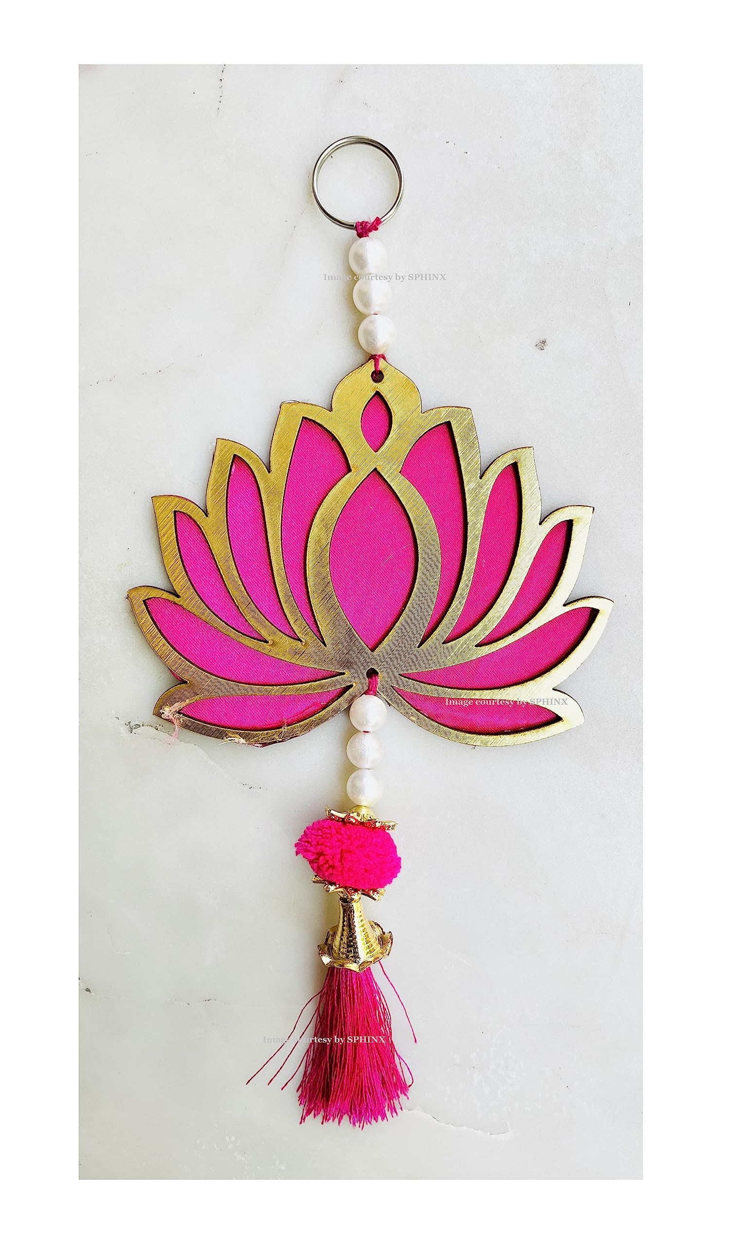 SPHINX MDF Lotus cut outs, lotus hangings tassels, floral wall hangings, Lotus Candle holder, Lotus T-lites, Main entrance decorations,Backdrop Hangings- (MDF Lotus Tassels, 5 Pieces)