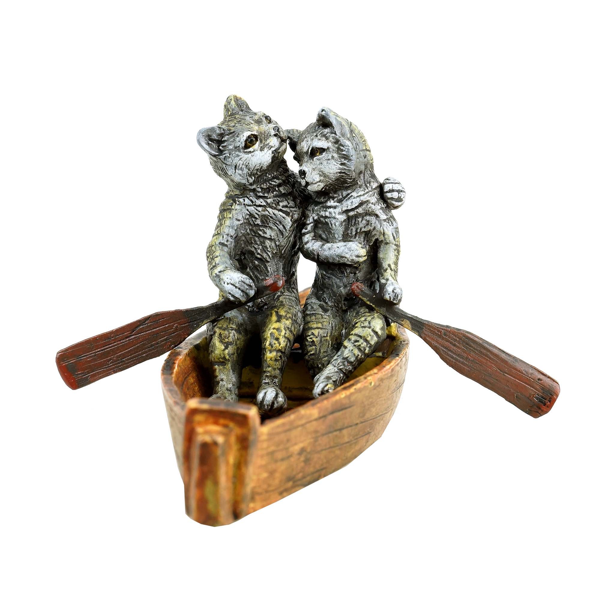 Amazon.co.jp: Vienna Bronze Figurine - 猫のカップル ボート乗り 