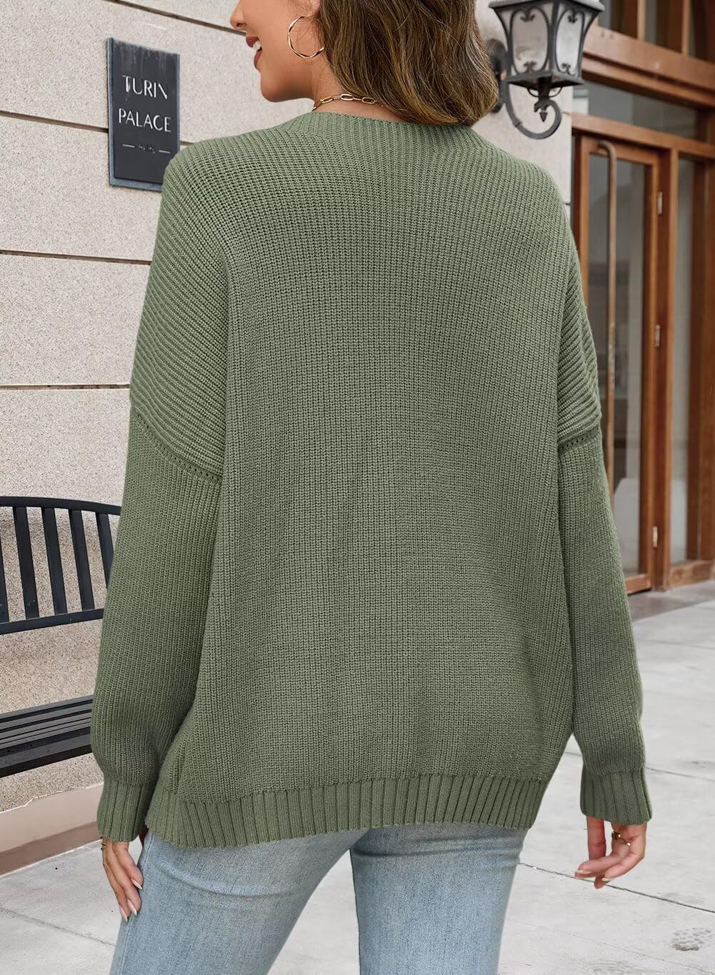 Wkior Women's Casual Sweater Loose Crewneck Knit Long Sleeve Solid Chunky Fall Pullover Sweaters Jumper Tops - Image 6