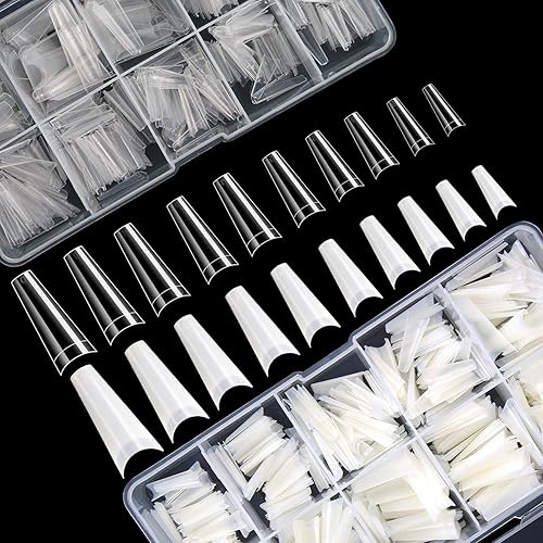 1,000 puntas de uñas artificiales acrílicas, 10 tamaños, cobertura media, para salón de uñas y para uso personal, arte con uñas, uñas tipo bailarina
