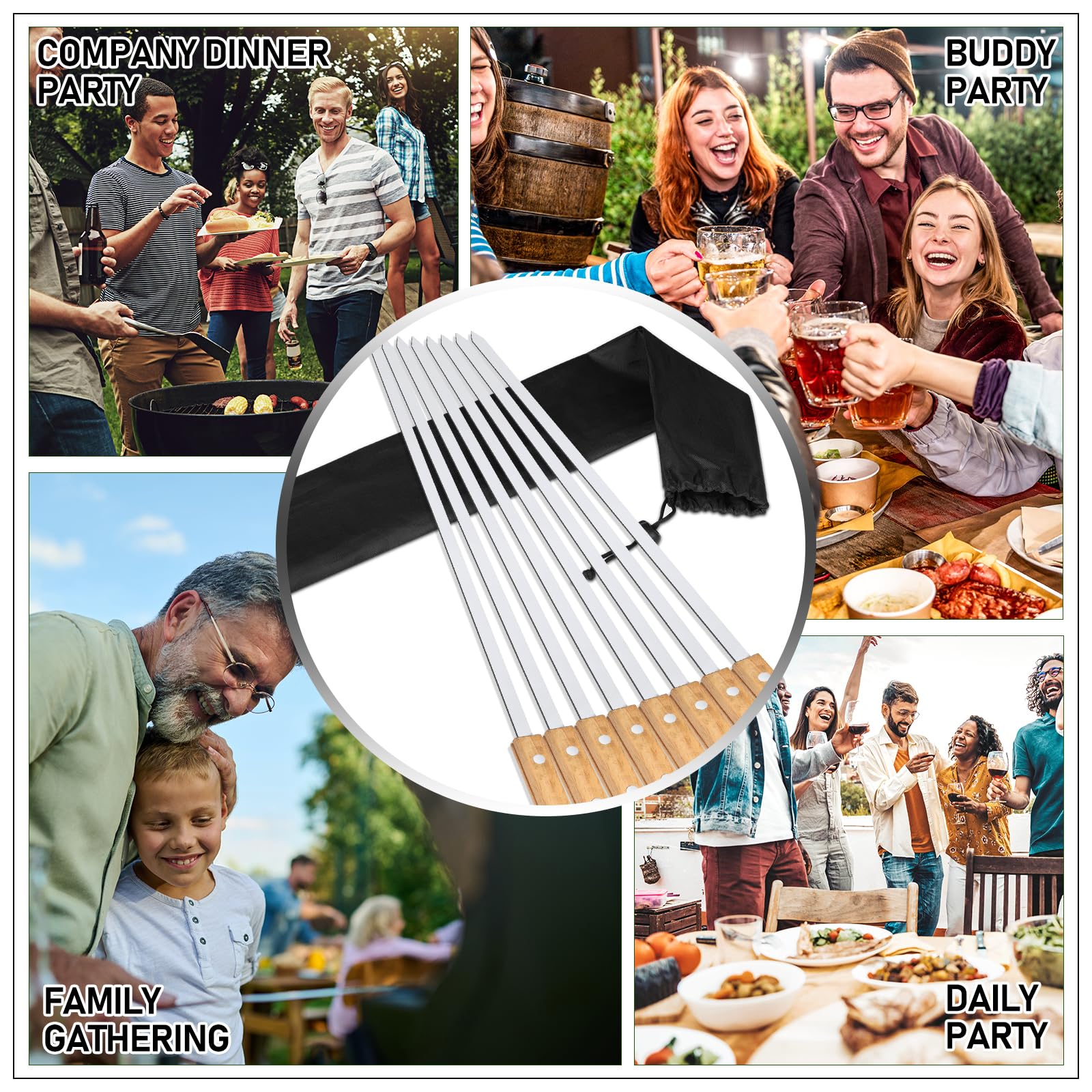 8 Pezzi Spiedini in Acciaio Inox con Manici in Legno, Spiedini di Carne Lunghi 55 cm, Spiedini per Barbecue Riutilizzabili, Accessori Barbecue per Utensili Barbecue