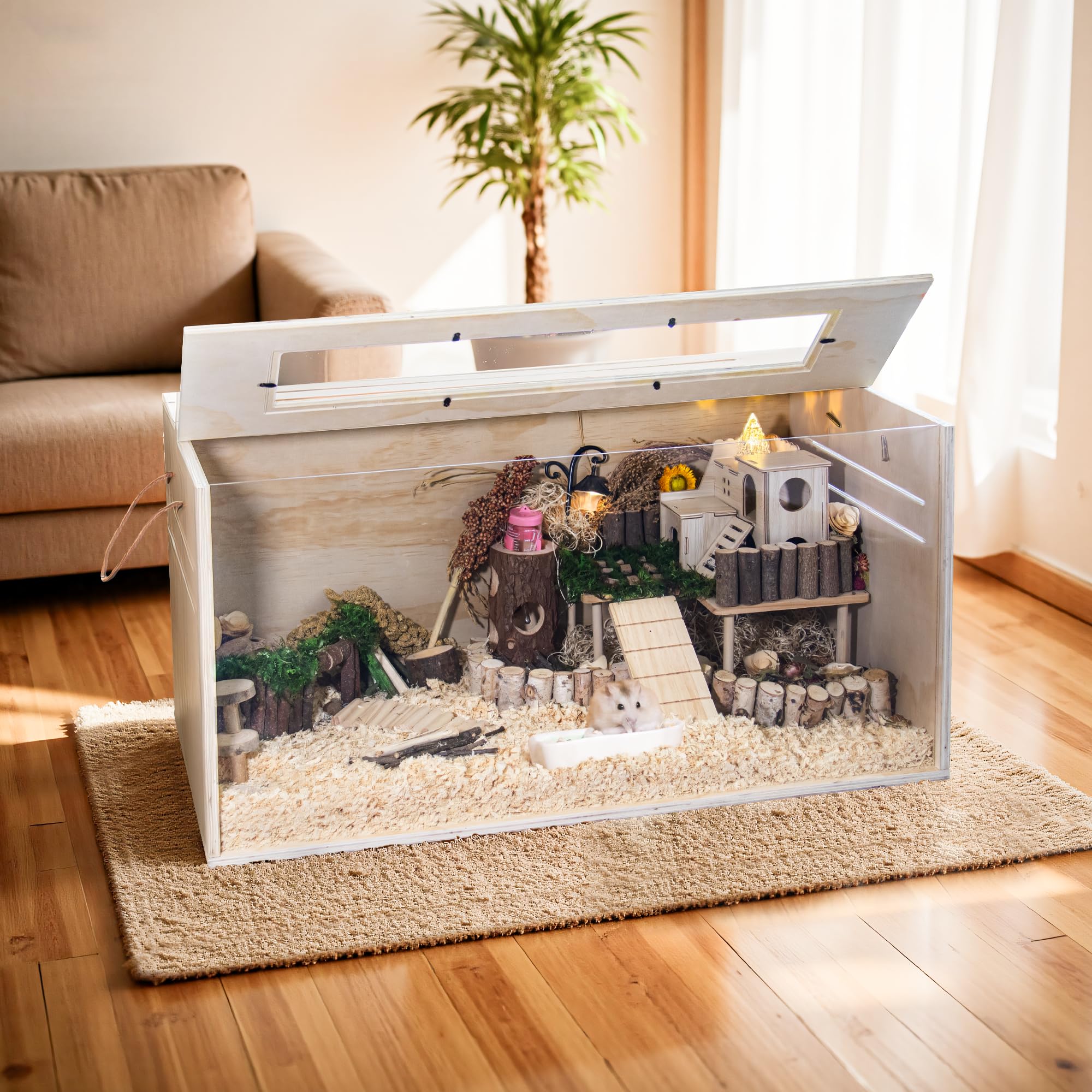Hamsterkäfig, kaufest, 80 cm, Meerschweinchenkäfig aus Holz für Kleintiere, zu öffnende Oberseite mit leicht sichtbaren Acrylplatten für Hamster, Kaninchen, Meerschweinchen, Igel (80 x 40 x 40 cm)