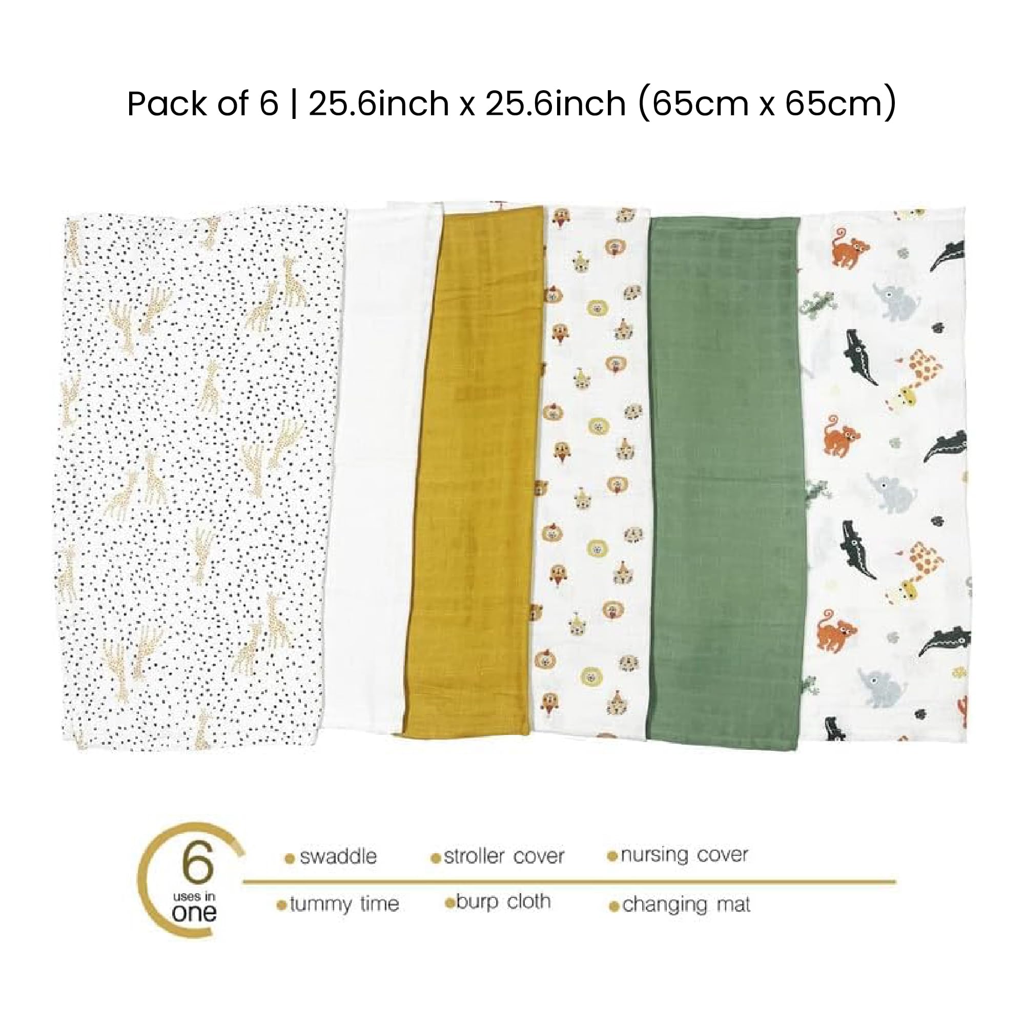 Luxe Dreams Muslin Cloths for Baby Pack of 6 Swaddles Blanket Soft & Breathable 100% Cotton Muslin Squares (65 x 65 cm) Burp Cloth for Newborn Baby Boys & Girls - Image 2