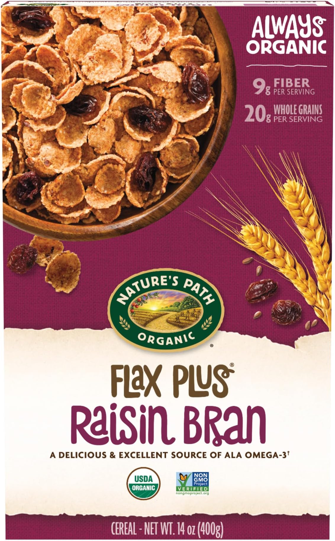 Organic Flax Plus Raisin Bran Cereal, 14 oz (Pack of 1), Non-GMO