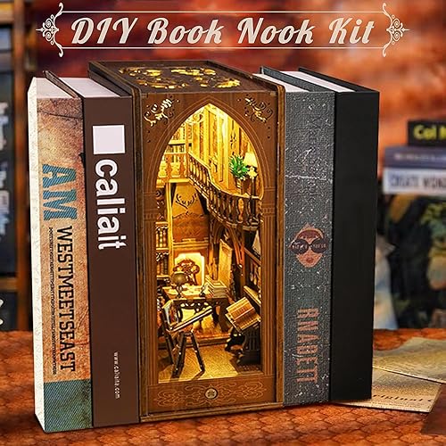 Miniatura 2 de CRIOLPO Kit de rincón de libros  Estantería de casa de muñecas de bricolaje, kit en miniatura para estantería de libros, manualidades de decoración