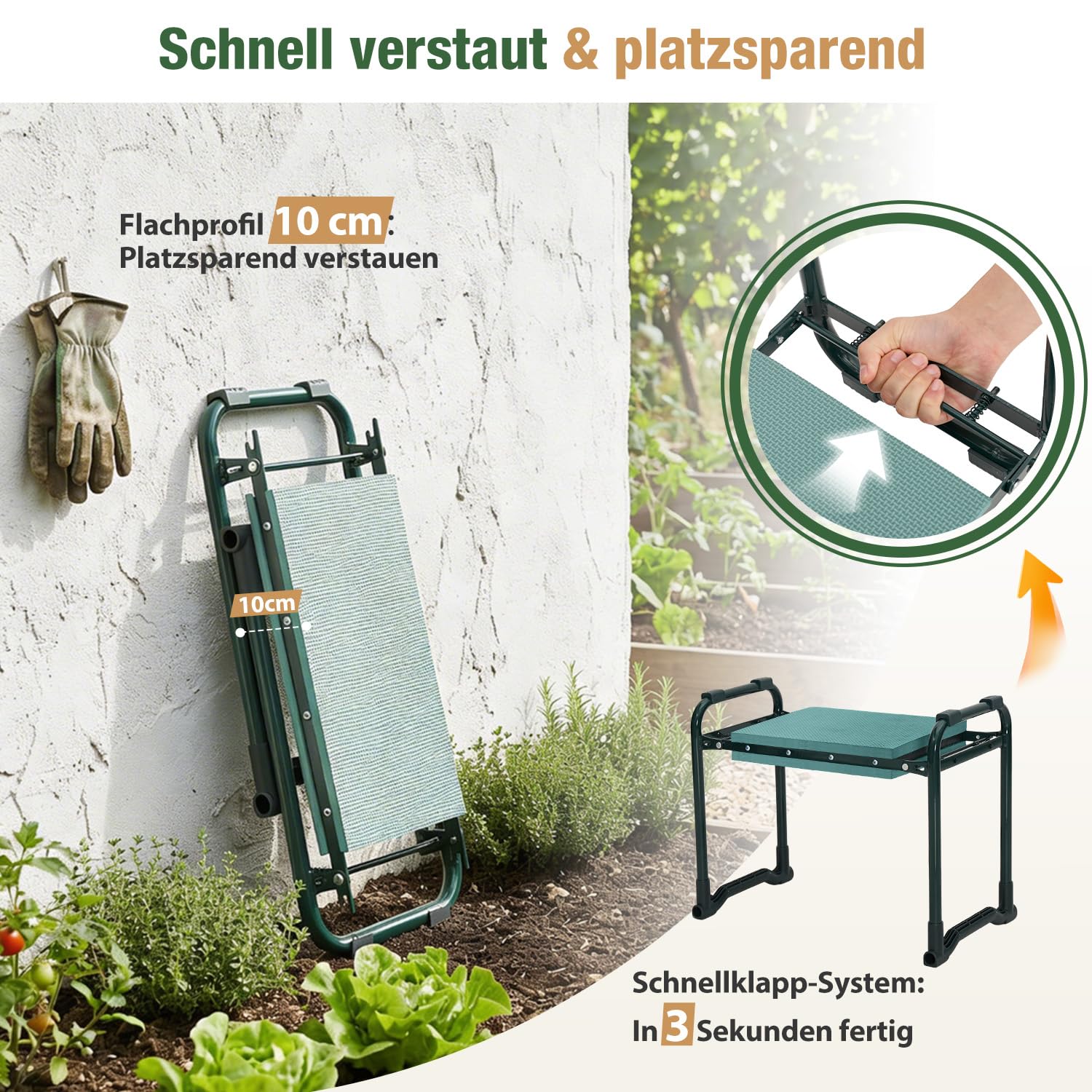 Sekey Kniebank für Gartenarbeit, höhenverstellbar klappbar, bis 180kg