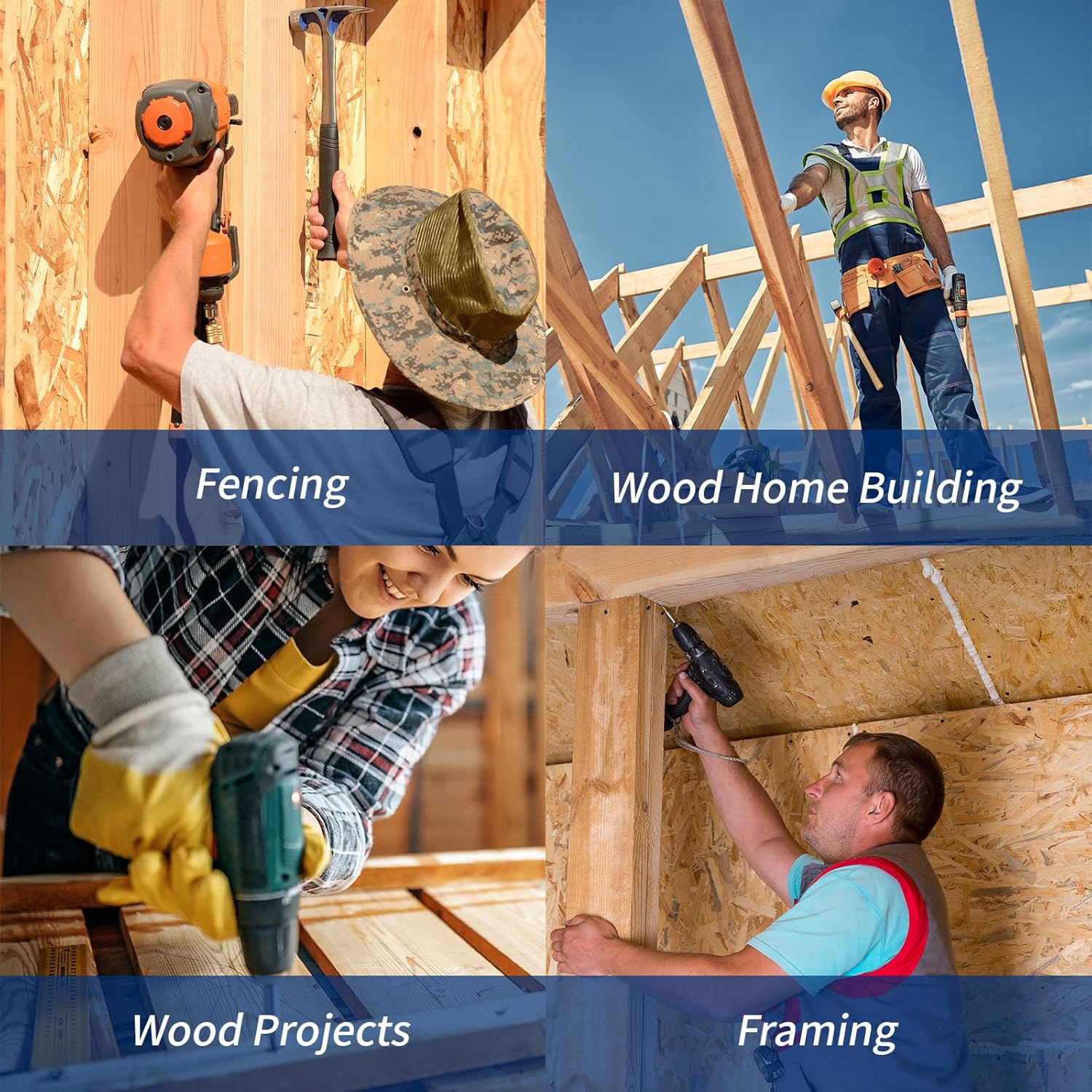 Lag Screws 10 Inch, #14 x 10 Structural Wood Screws, 50Pcs Heavy Duty Construction Screws, Long Deck Timber Screws, Hex Washer Head, Black Rust Resistant Coated, Hex Socket Included