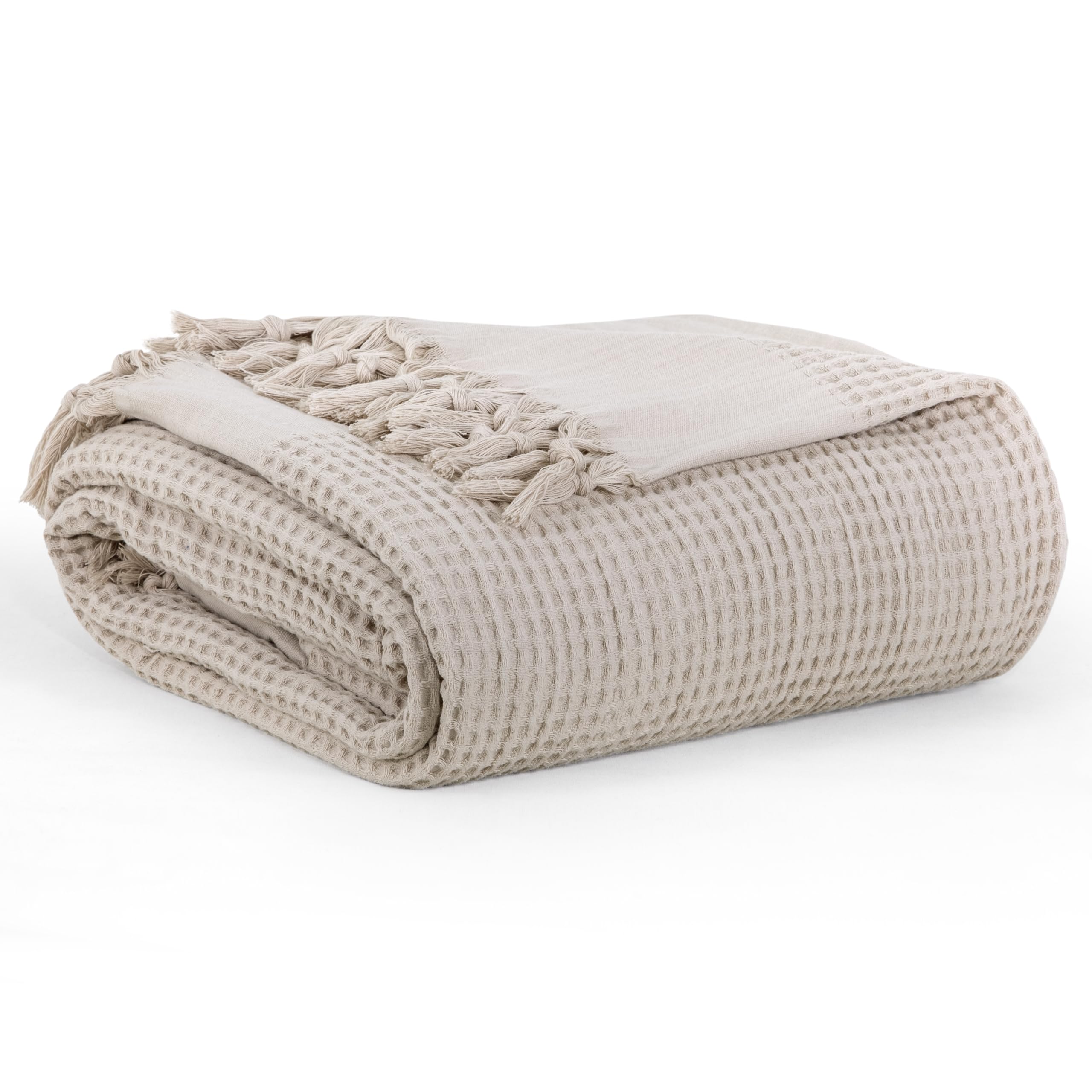 BOHORIA® Bedspread 220 x 240 cm in Waffle Look Santorini Extra Large 100% Cotton Oeko-Tex® Throw for Sofa Armchair and Bed Sofa Blanket Wool Blanket (Sepia) - Image 3