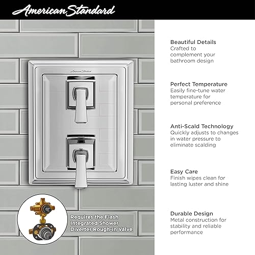Miniatura 2 de American Standard TU455740.002 Town Square S - Desviador de ducha integrado con 2 manijas solamente, cromado
