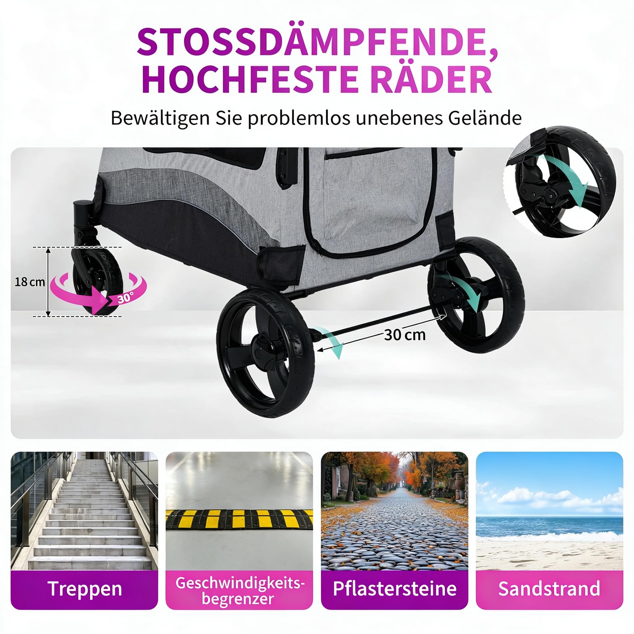 IDEALHOUSE Hundebuggy PC406 112x57x105cm 1 Stück Schwarz Stahl bis 30kg Transport