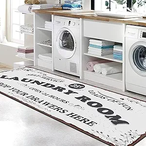 Zoke Laundry Room Rug Runner Stylish Non-Slip Laundry Room Mat 20"x47", Versatile, Waterproof Runner for Laundry, Kitchen, and Bathroom, Mudroom Decor and Farmhouse Charm