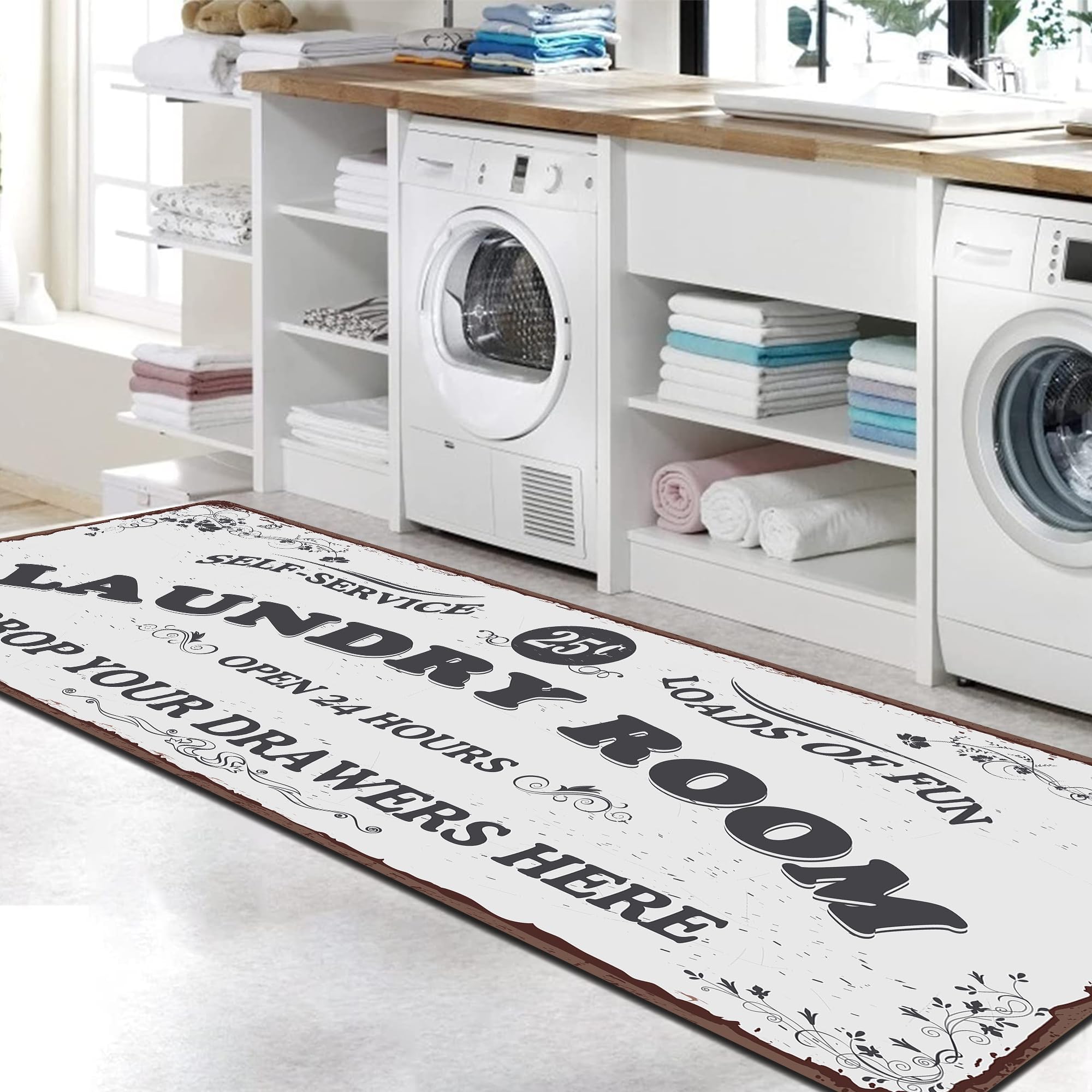 Zoke Laundry Room Rug Runner Stylish Non-Slip Laundry Room Mat 24"x72", Versatile, Waterproof Runner for Laundry, Kitchen, and Bathroom, Mudroom Decor