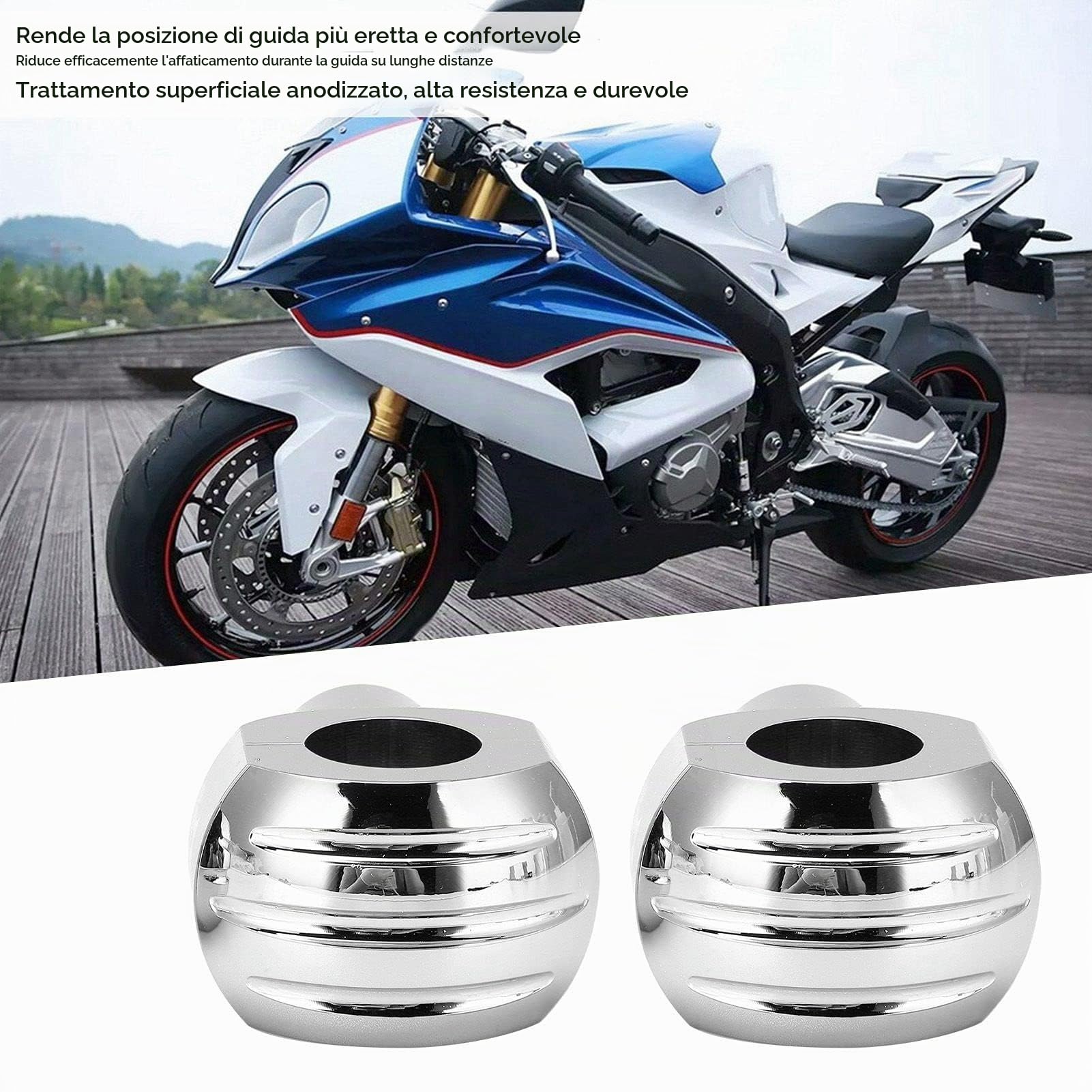Riser Manubrio Moto, Riser Barra CNC 25 Mm Morsetto Manubrio Universale per Moto Testa Tonda con Sollevatore Manubrio a Righe(Placcatura in argento)