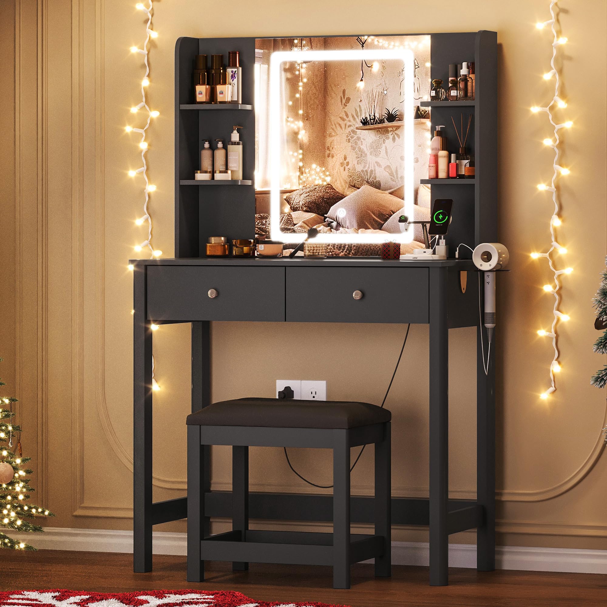 Photo 1 of ProsperHaven Vanity Desk with LED Mirror, 3 Lighting Modes and Chair