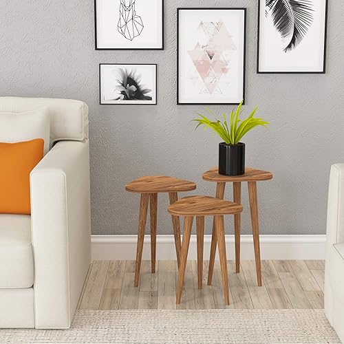 Miniatura 10 de PAK HOME Juego de 3 mesas auxiliares anidables, redondas de madera, apilables, mesa de sofá con patas de metal para sala de estar, oficina en casa,