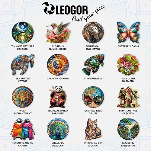 Miniatura 8 de LEOGOR Rompecabezas de madera para adultos  Refugio de búho caprichoso  (350 piezas, grande, 15 x 14.8 pulgadas)  Mandala redondo inspirado en la