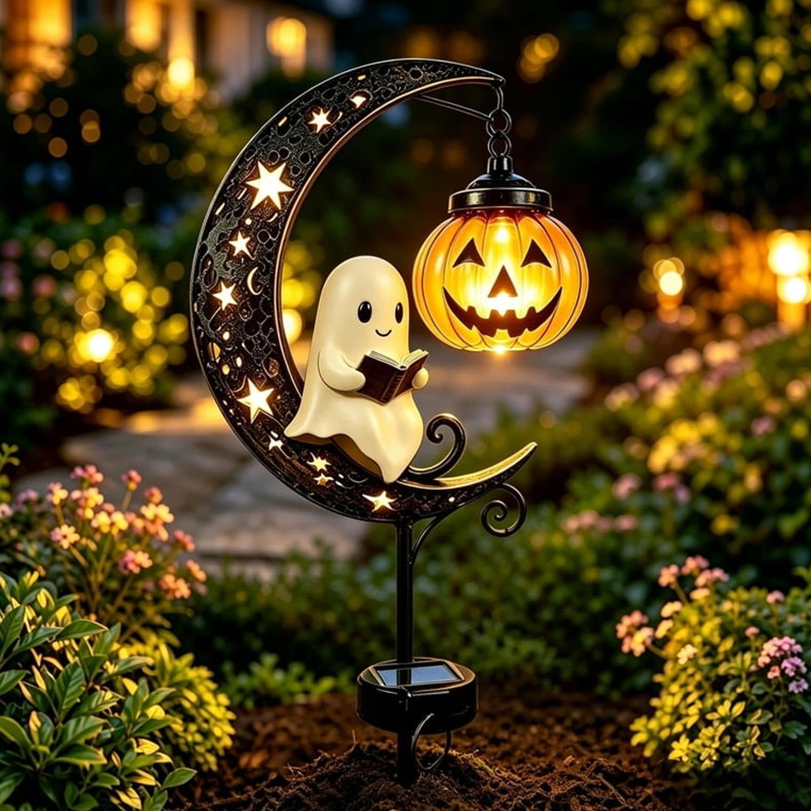 Halloween Lampy Solarne Na Palik Zewnętrzne Wodoodporny Palik Z Duchem | Lampy Solarne Figurki Dyni Zewnętrzne Ogród Ganek Chodnik Zewnątrz Trawnik Dziedziniec Ziemia