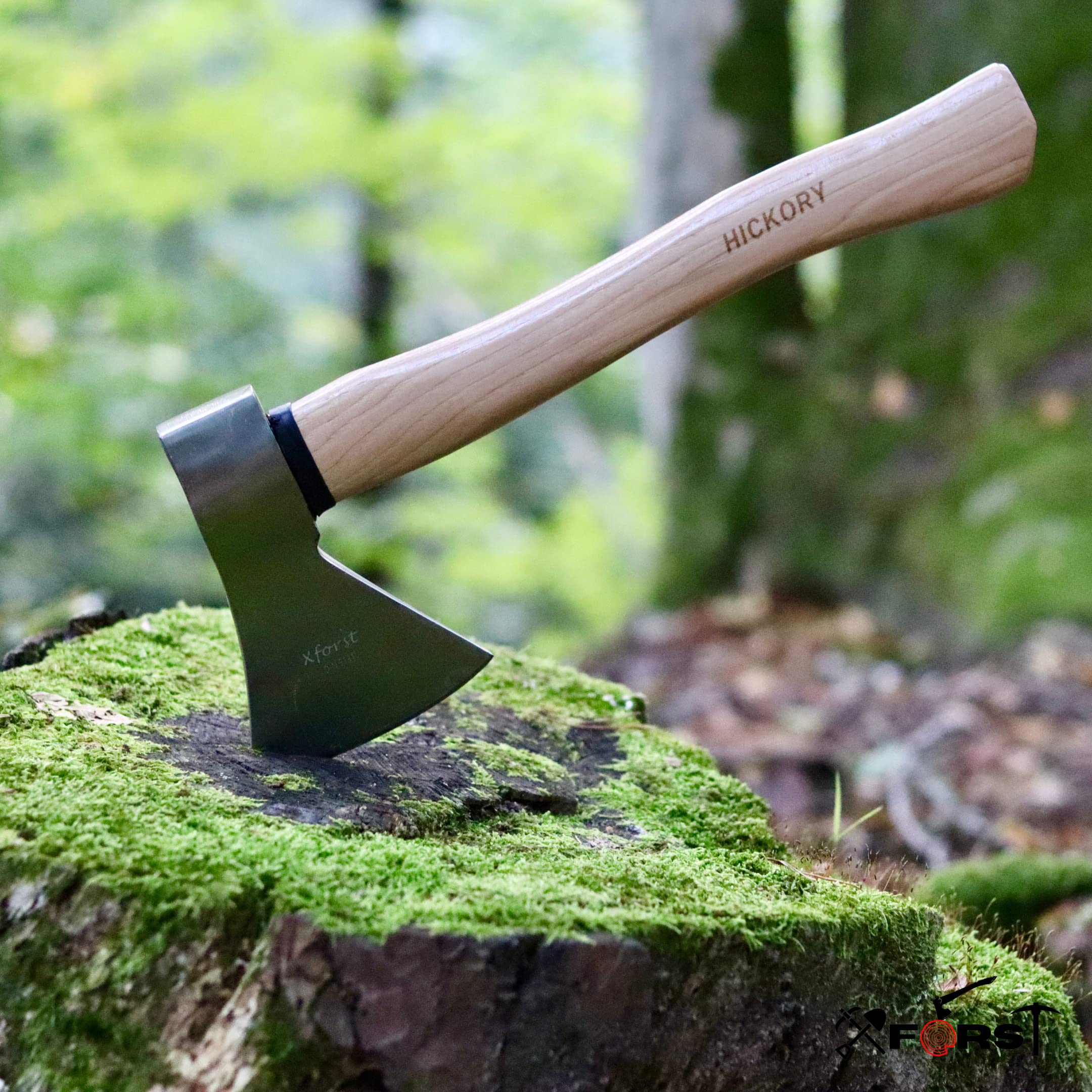 Xforst Hache Universelle X-UW800C – Hache de Jardin et de Camping 40 cm | Tête en Acier au Carbone Trempé 800 g | Manche en Bois de Hickory | Inclut Étui de Protection