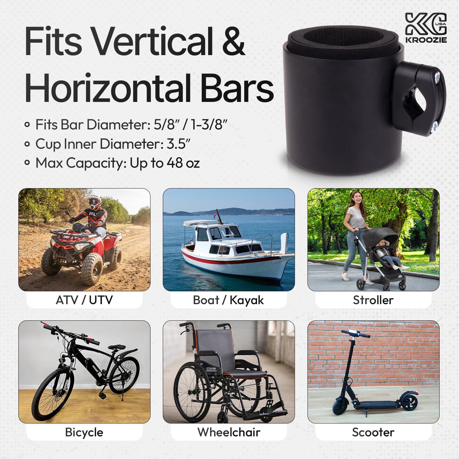 Kroozie Stealth Bike uchwyt na kubek ze stali nierdzewnej, najlepsze akcesorium na kierownicę do jazdy, pasuje do wszystkich rowerów, rowerów elektrycznych, skuterów i zapewnia bezpieczeństwo napojów